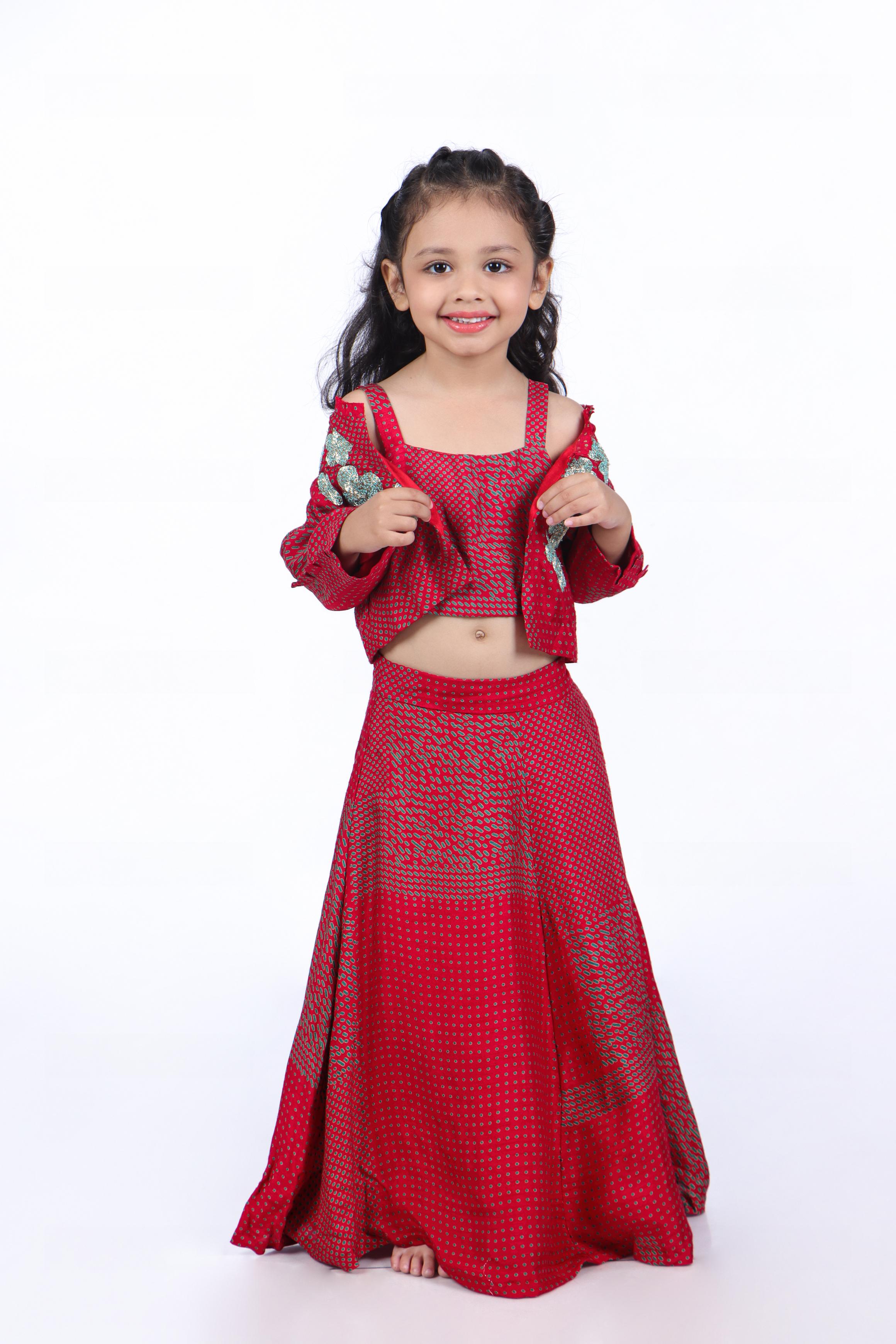 Printed Lehenga with Jacket Style Top