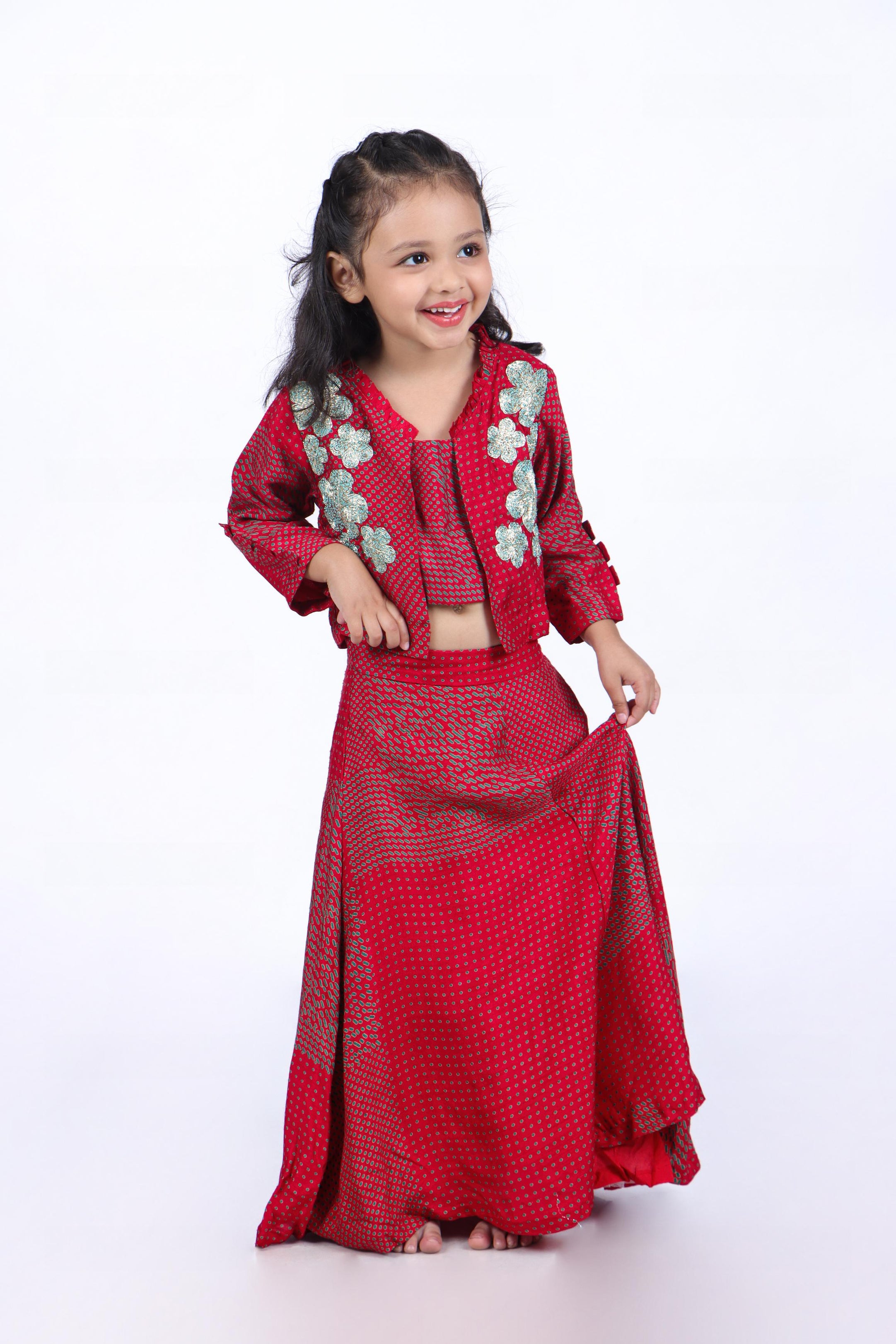 Printed Lehenga with Jacket Style Top