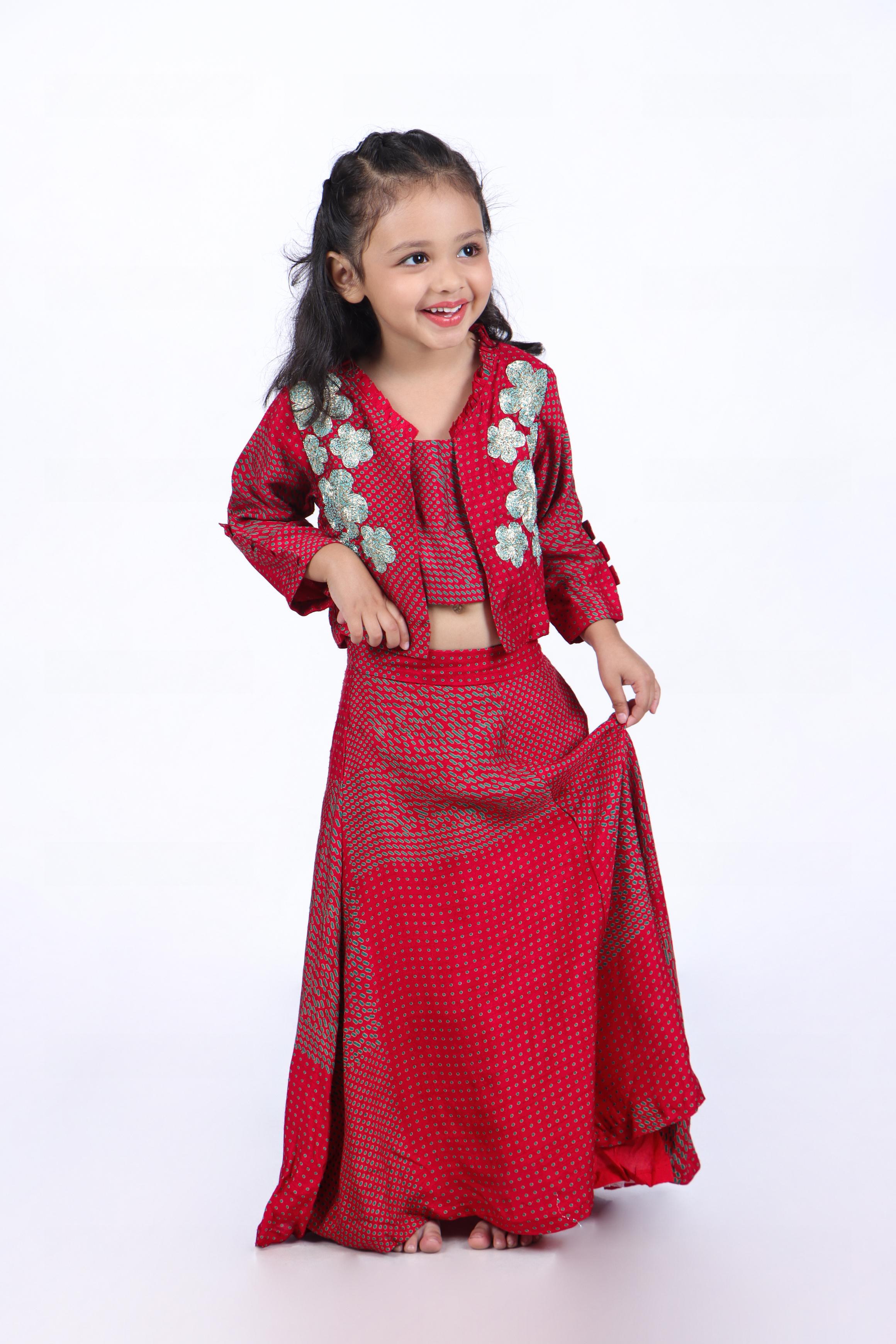 Printed Lehenga with Jacket Style Top