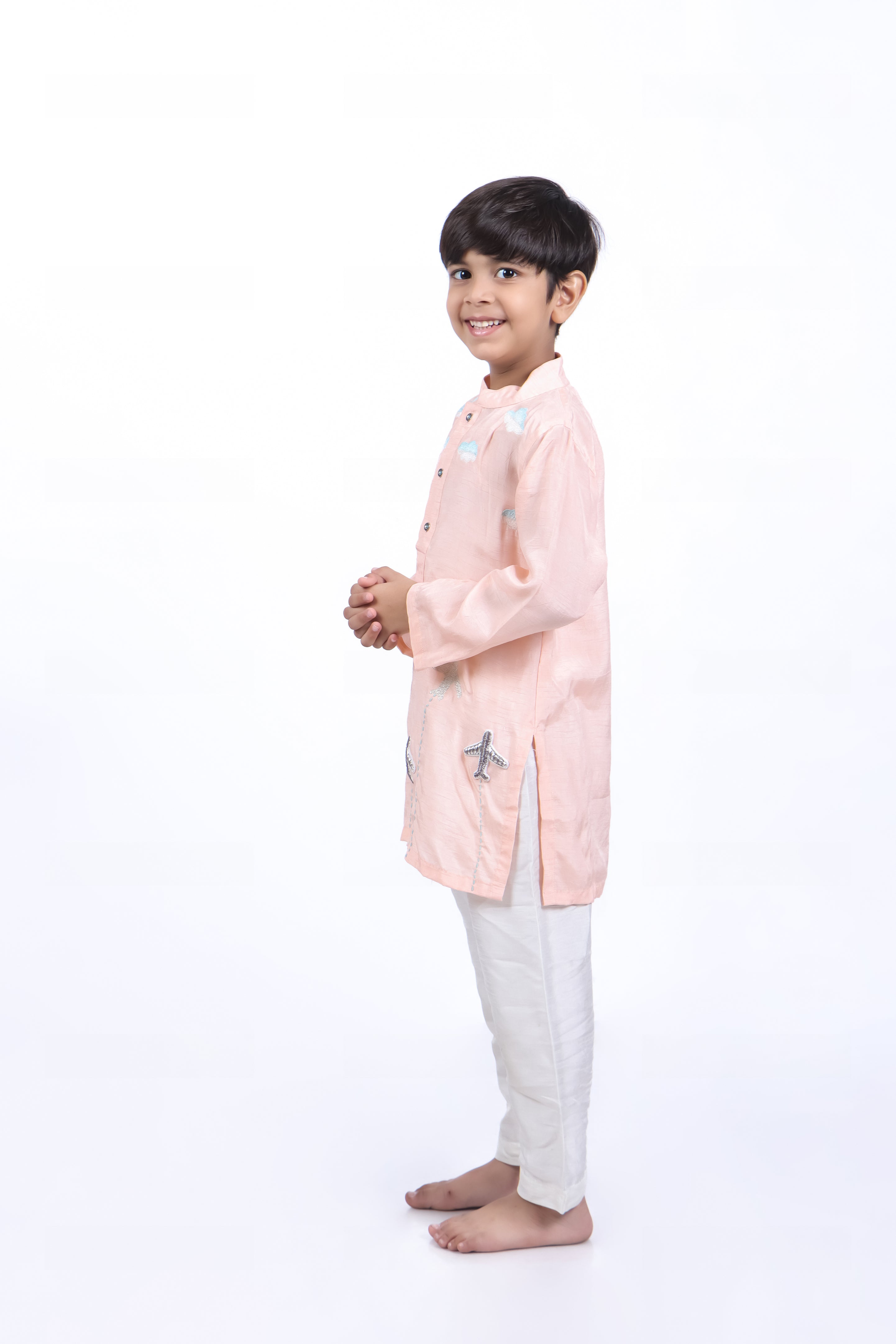 Pink Kurta with Airplanes and Clouds With Pyjama