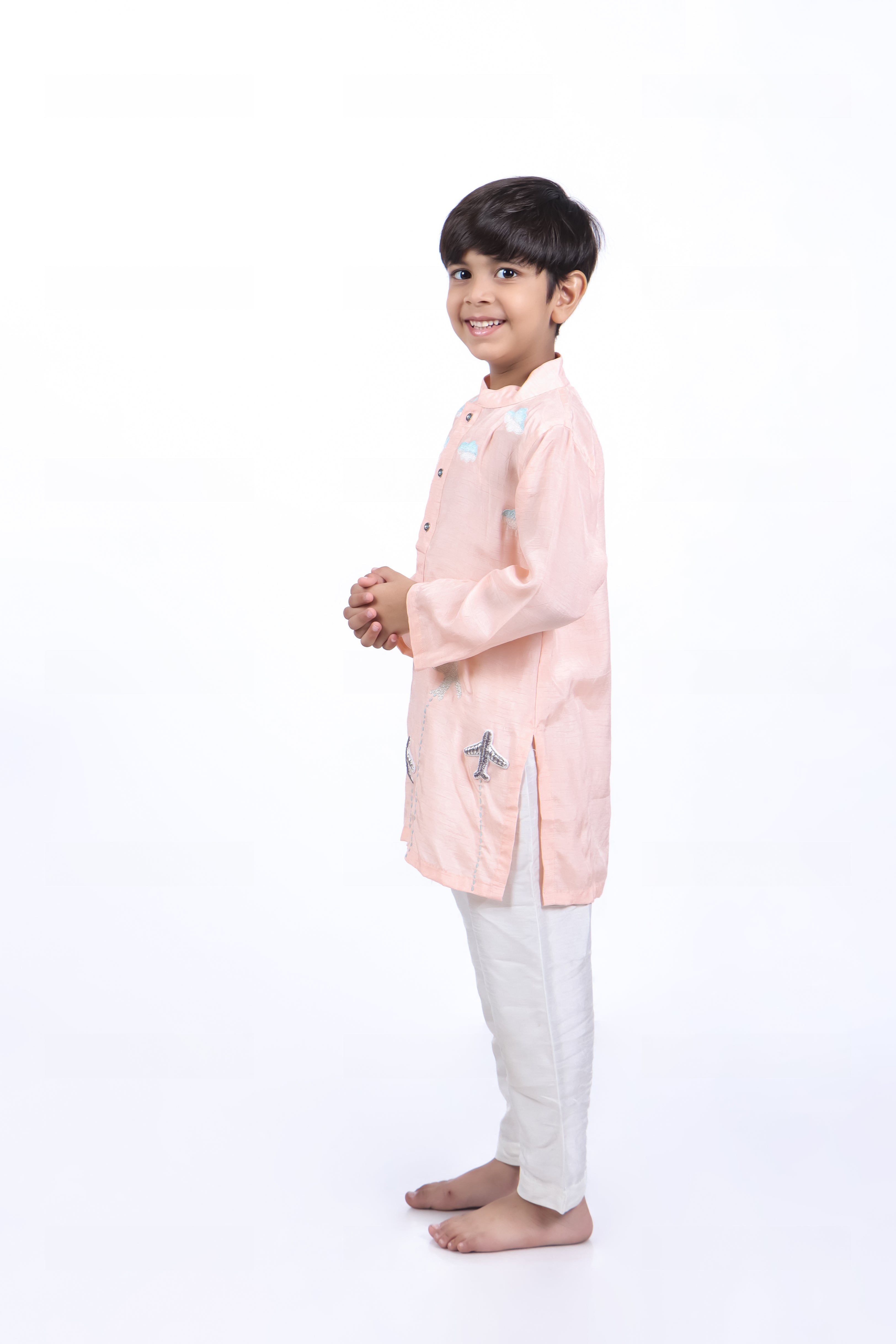 Pink Kurta with Airplanes and Clouds With Pyjama