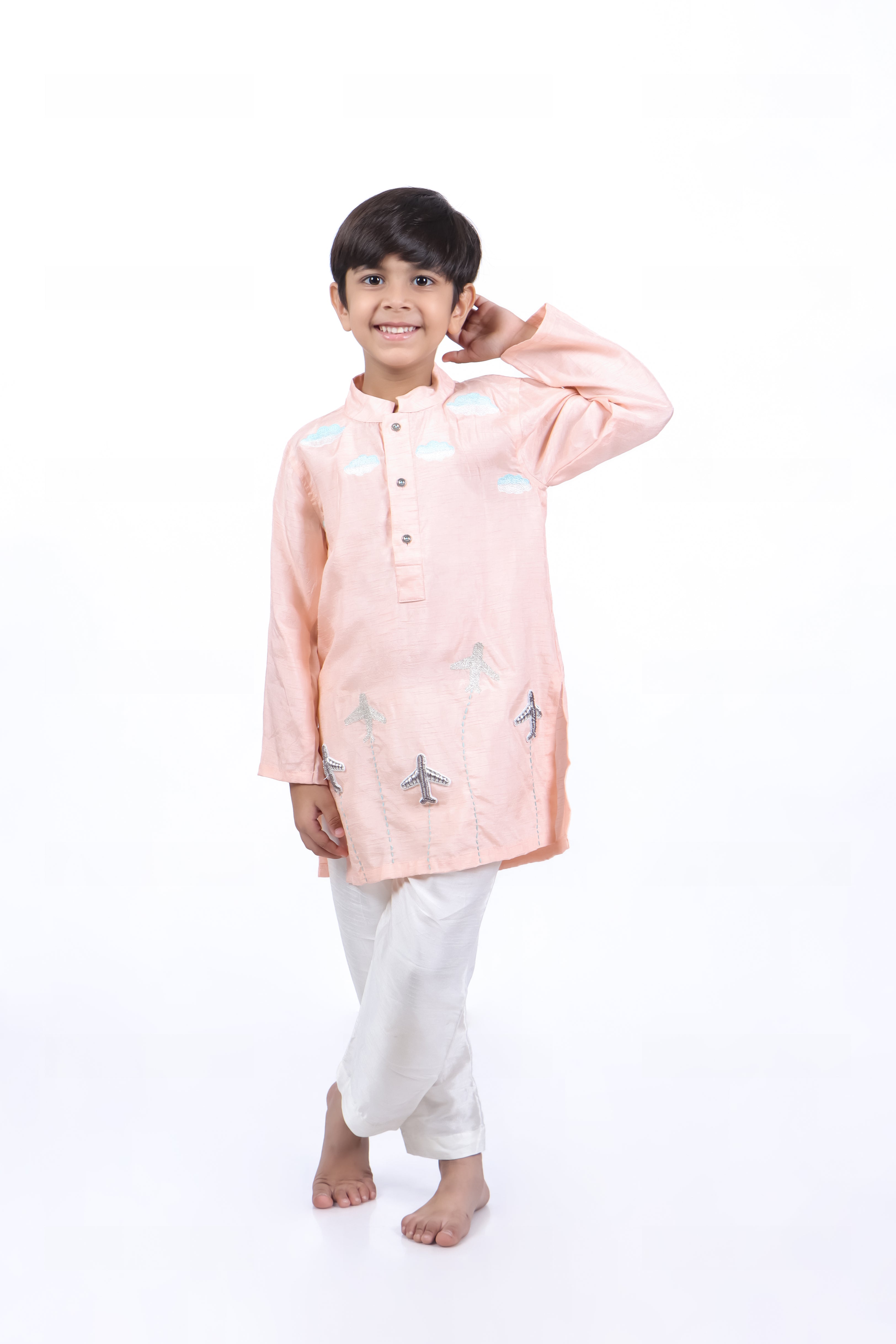 Pink Kurta with Airplanes and Clouds With Pyjama