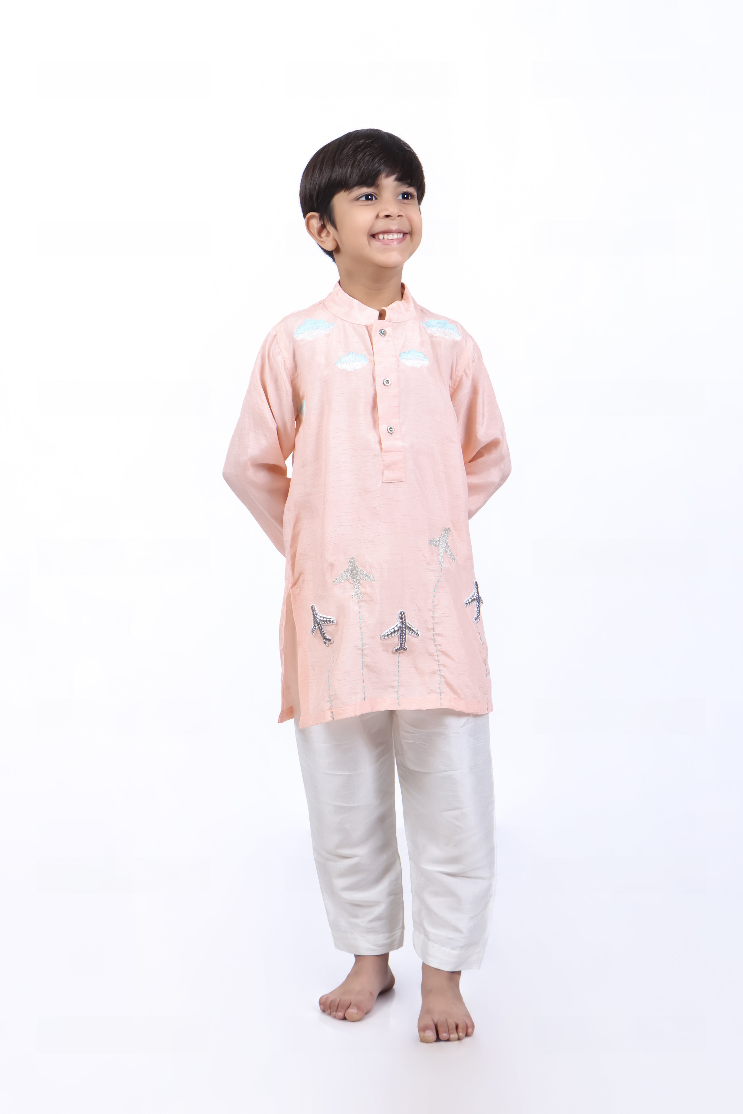 Pink Kurta with Airplanes and Clouds With Pyjama