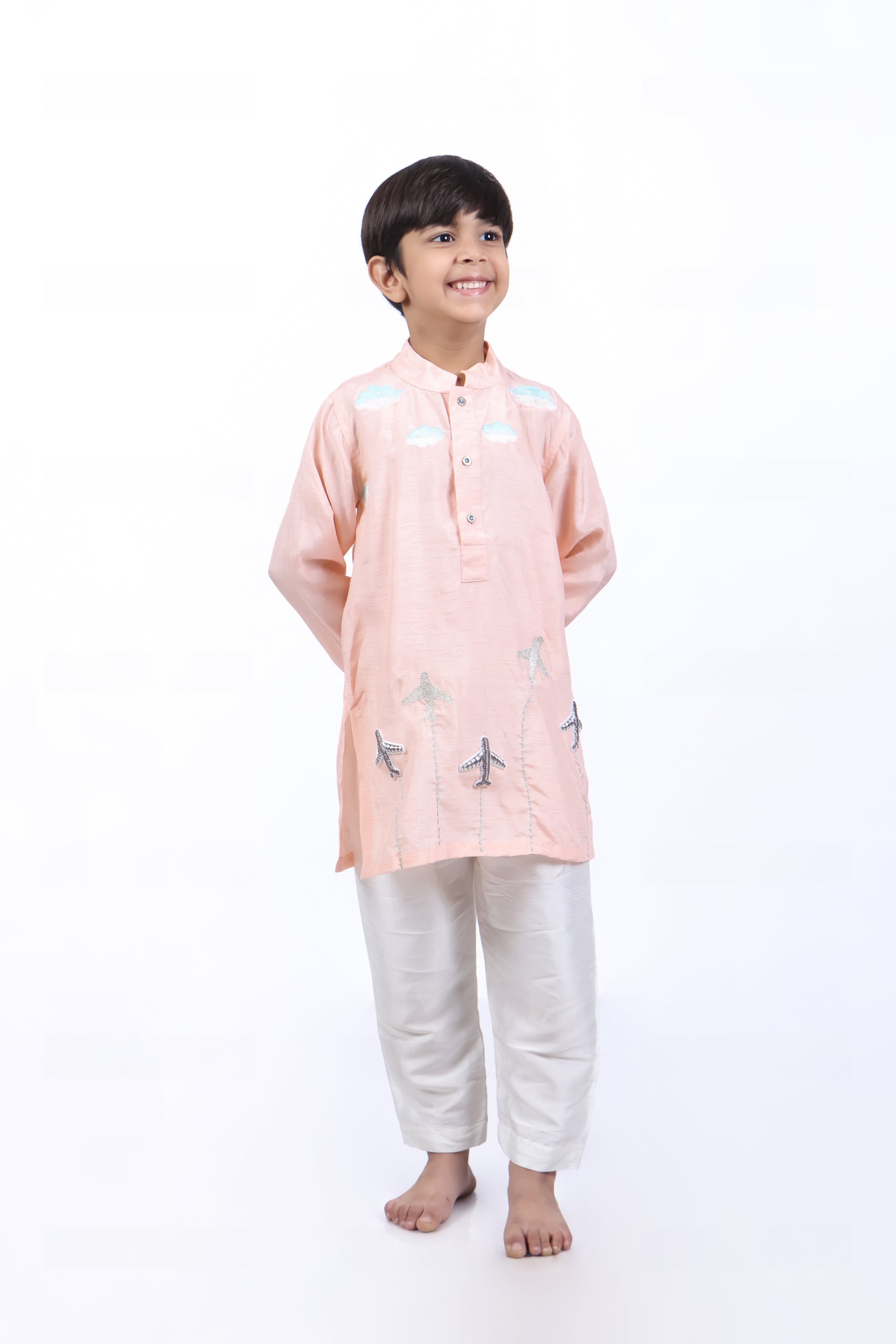 Pink Kurta with Airplanes and Clouds With Pyjama