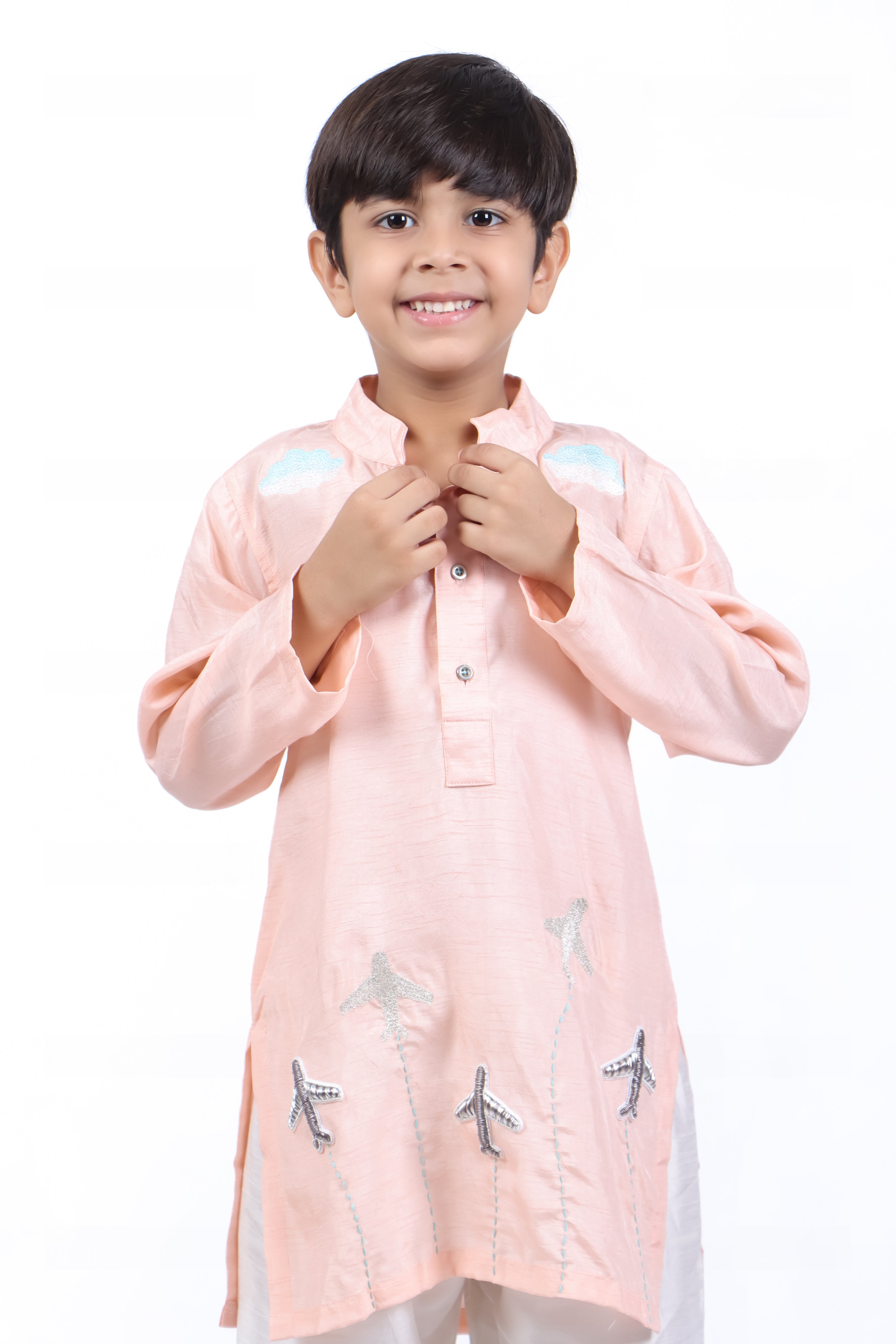 Pink Kurta with Airplanes and Clouds With Pyjama