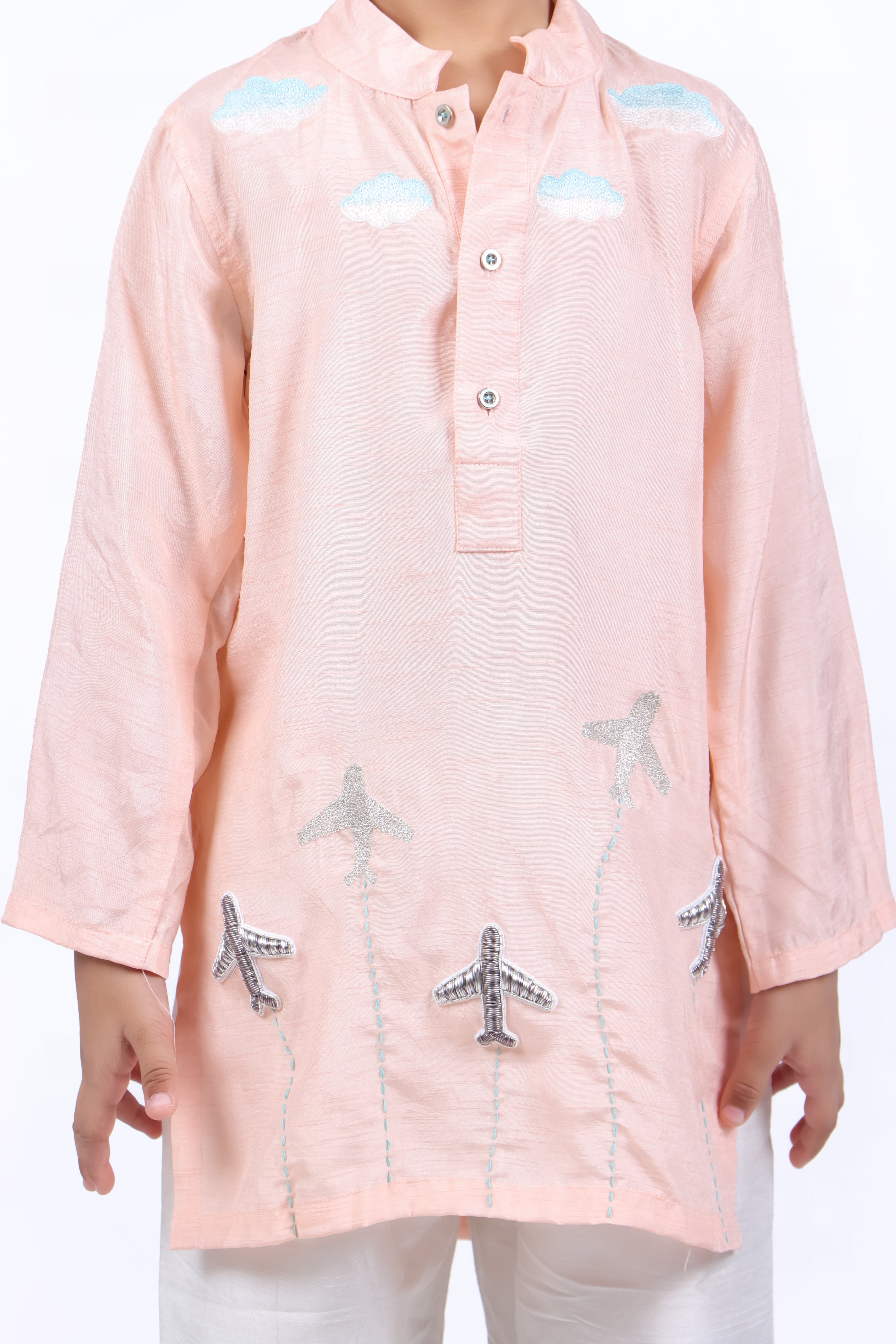 Pink Kurta with Airplanes and Clouds With Pyjama