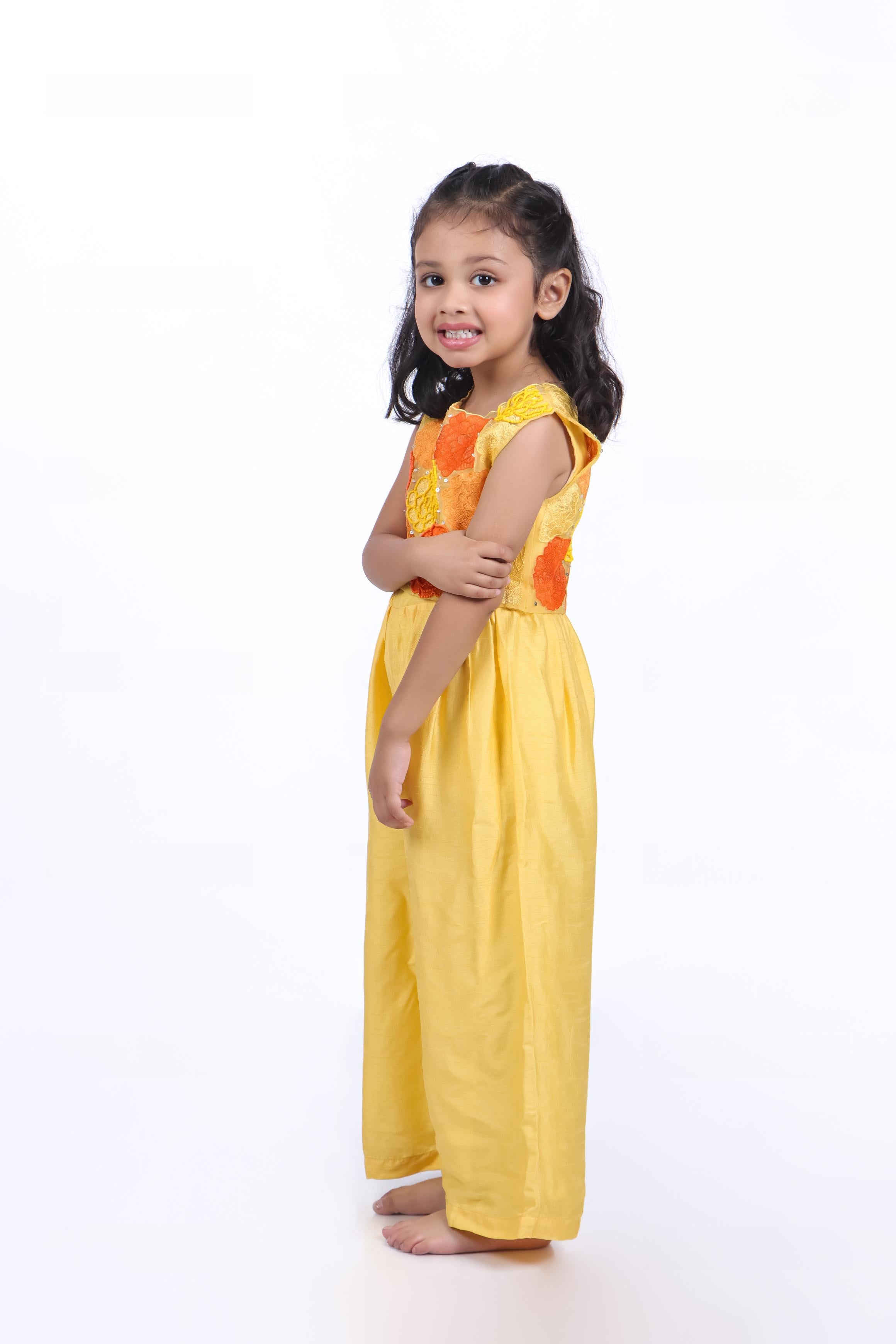 Yellow Jumpsuit with Organza Jacket