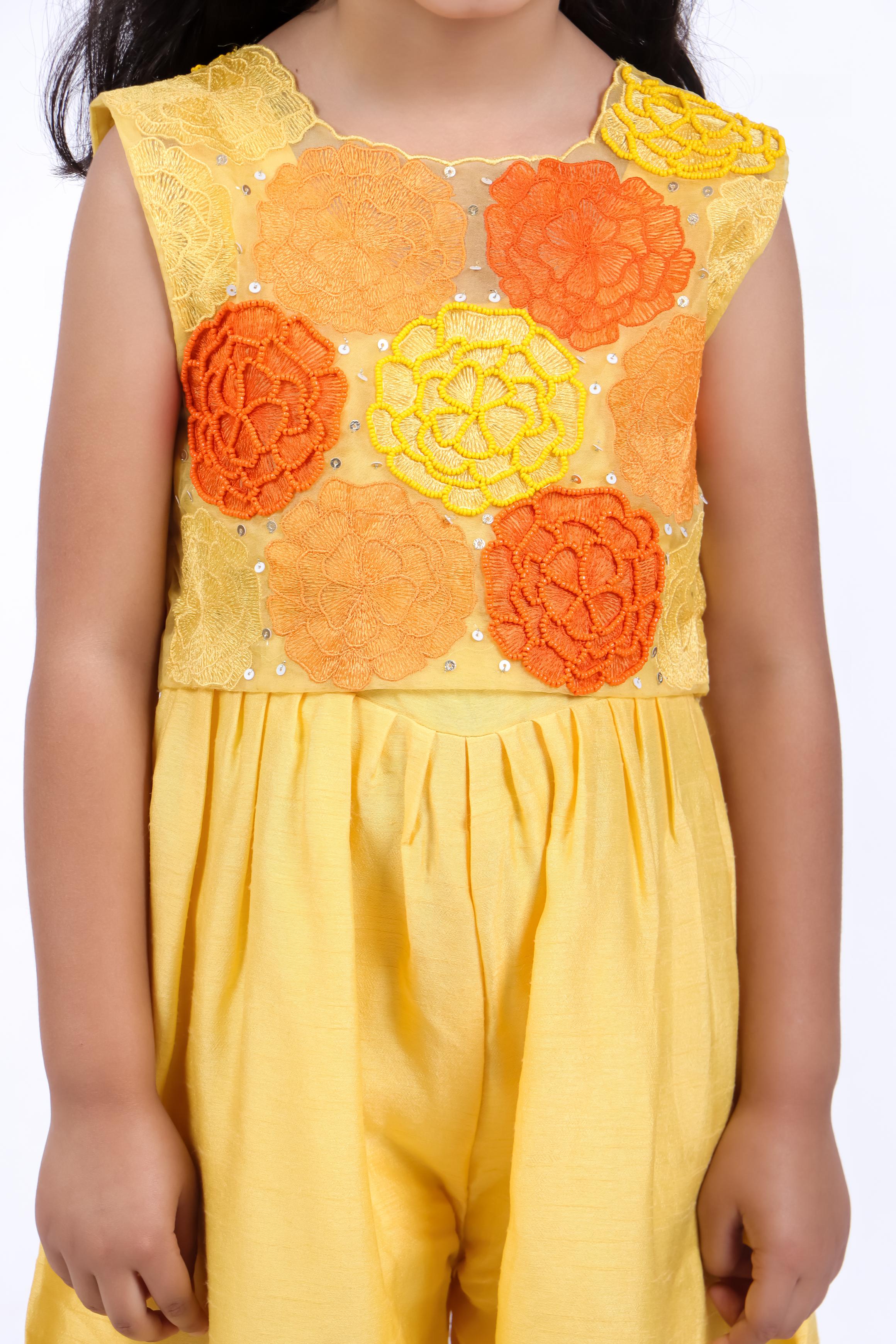 Yellow Jumpsuit with Organza Jacket