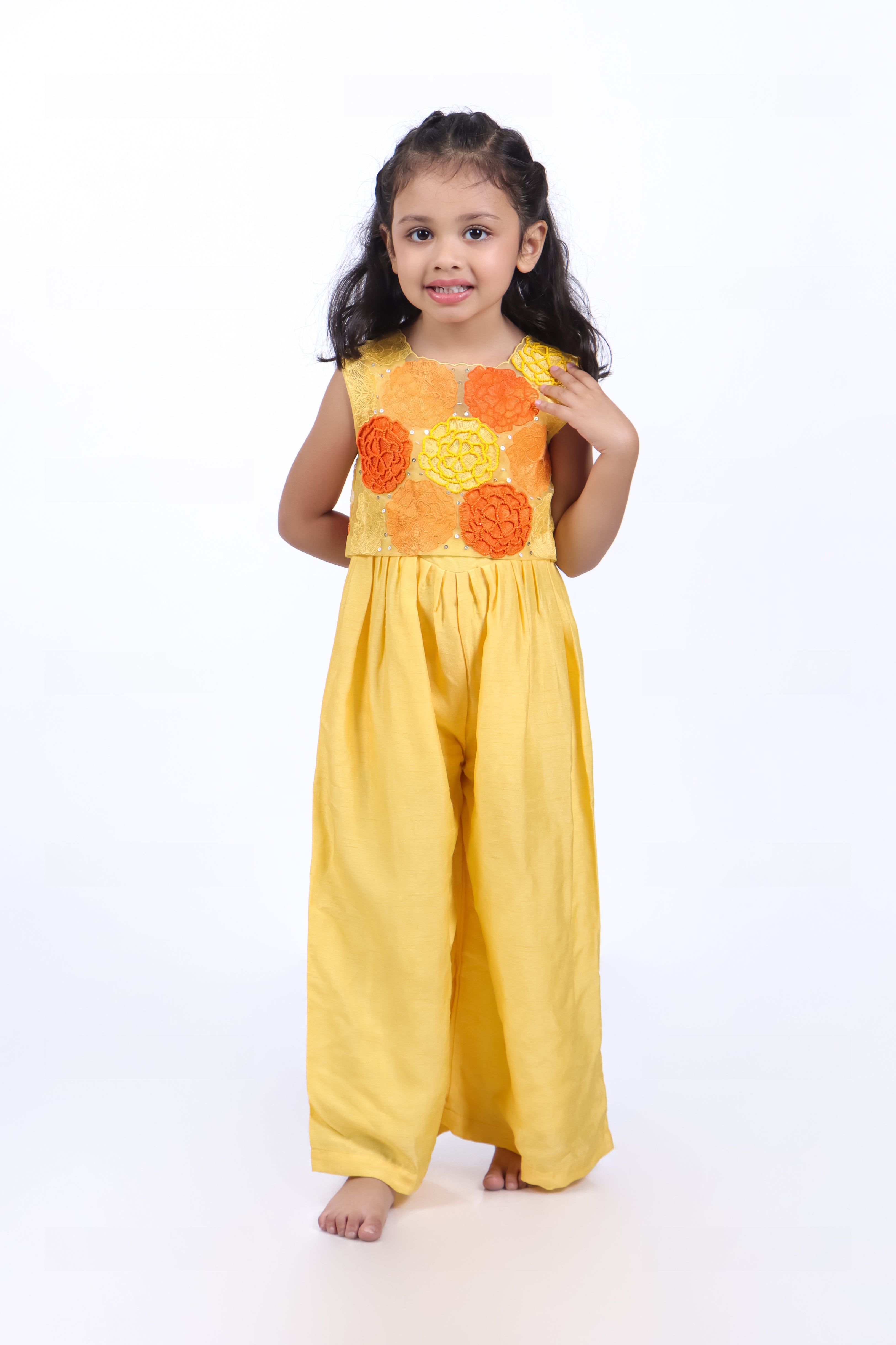 Yellow Jumpsuit with Organza Jacket