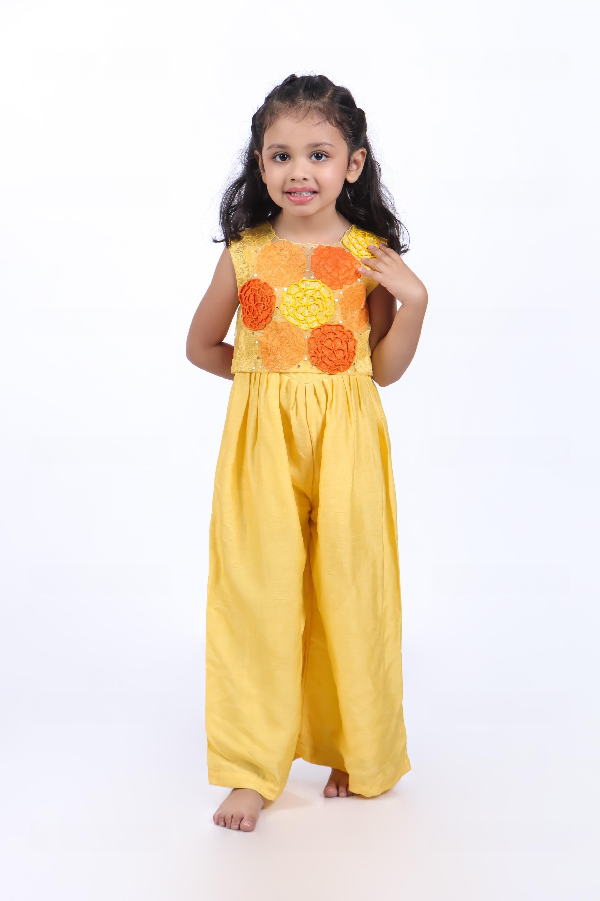 Yellow Jumpsuit with Organza Jacket