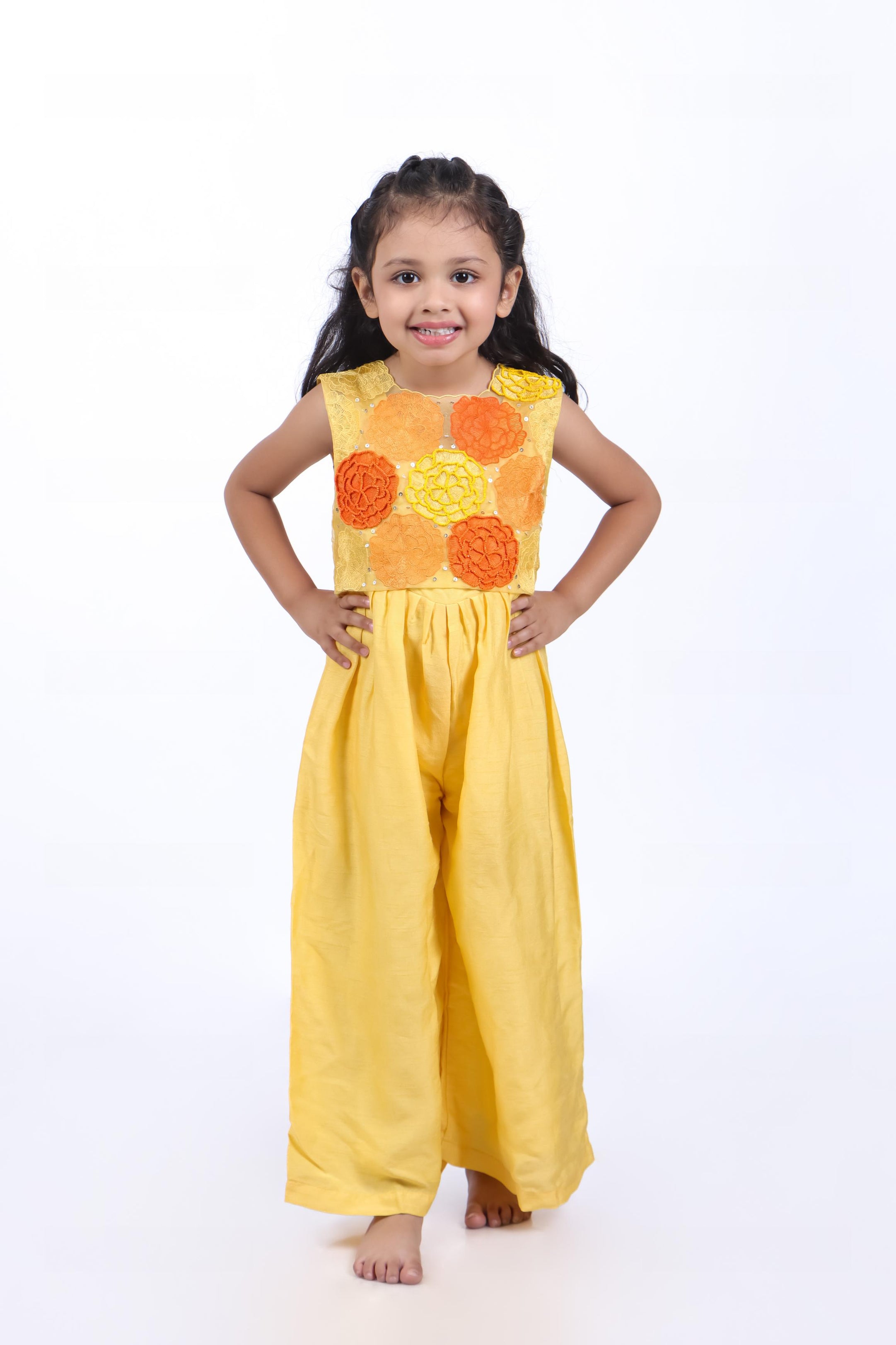 Yellow Jumpsuit with Organza Jacket