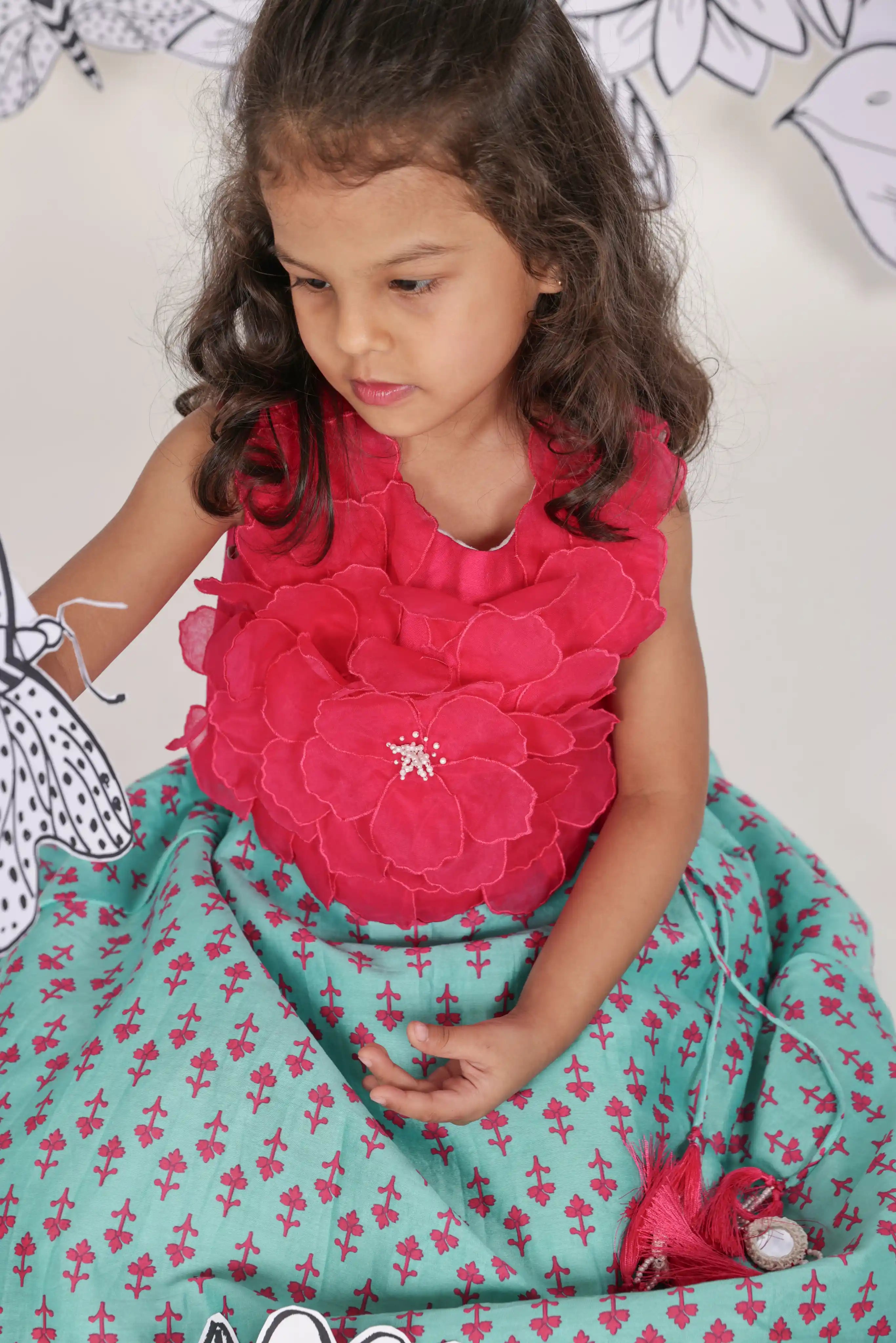 Rosette Bloom Girls Lehenga