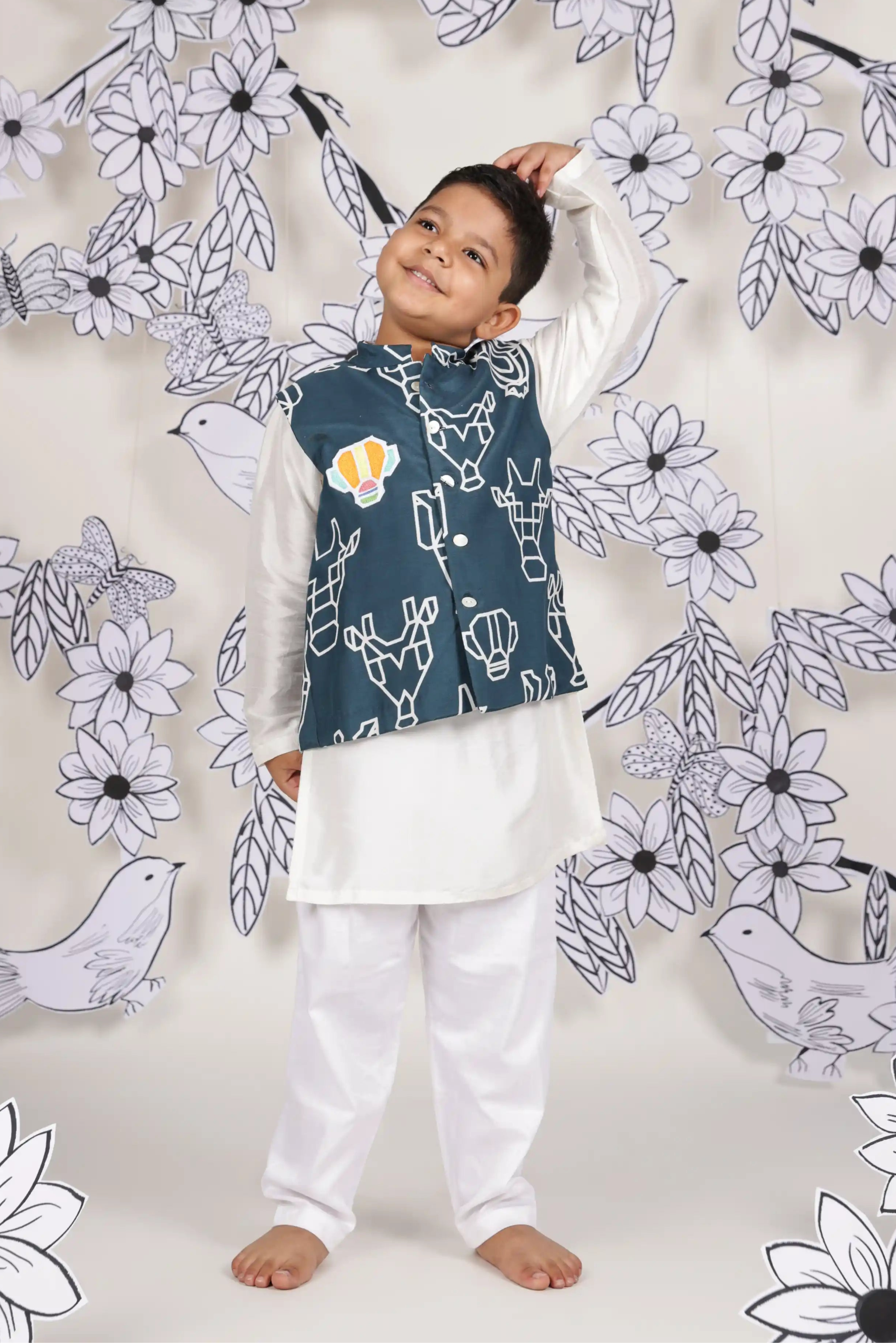 Teal Tribe Boys Nehru Jacket Set
