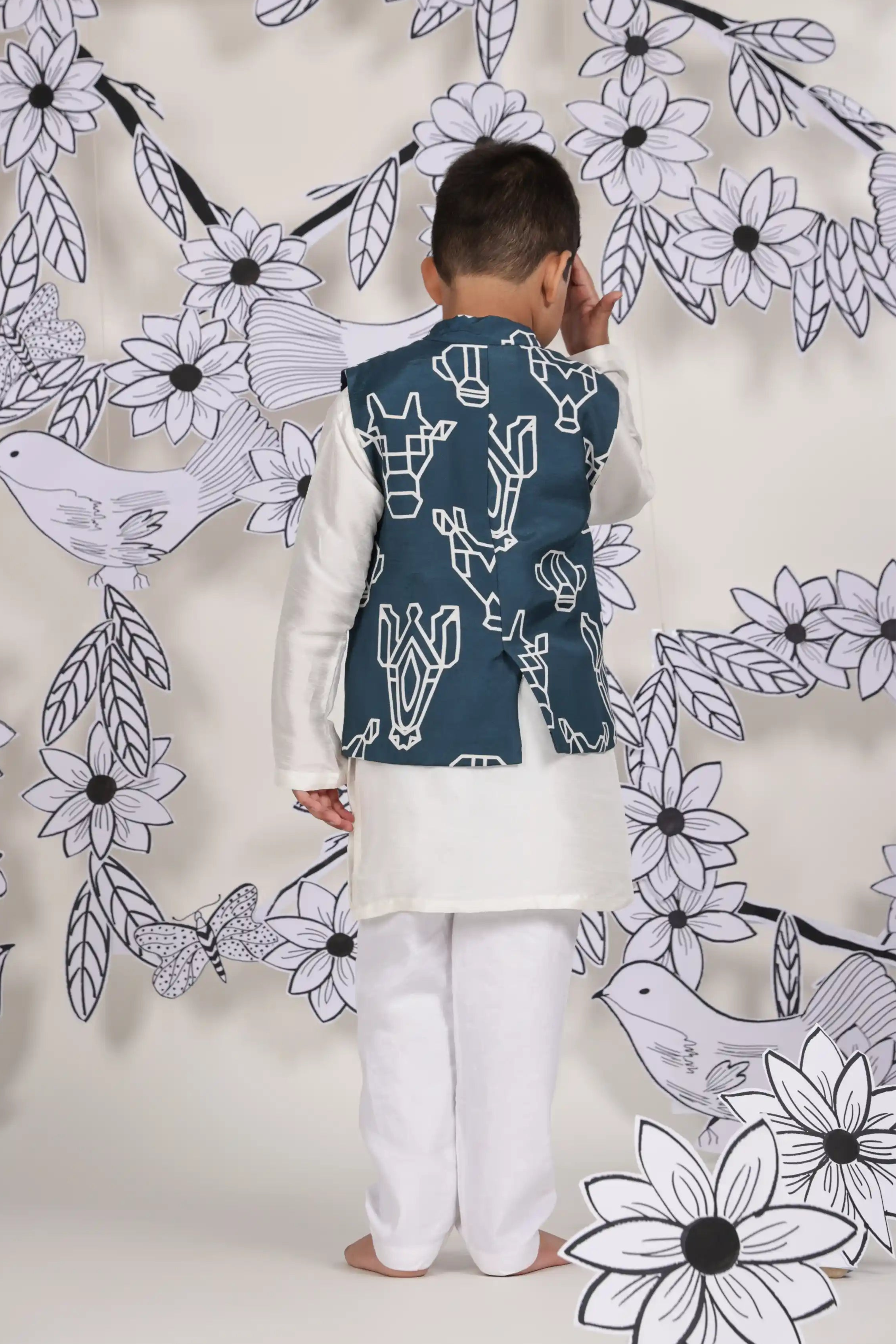 Teal Tribe Boys Nehru Jacket Set
