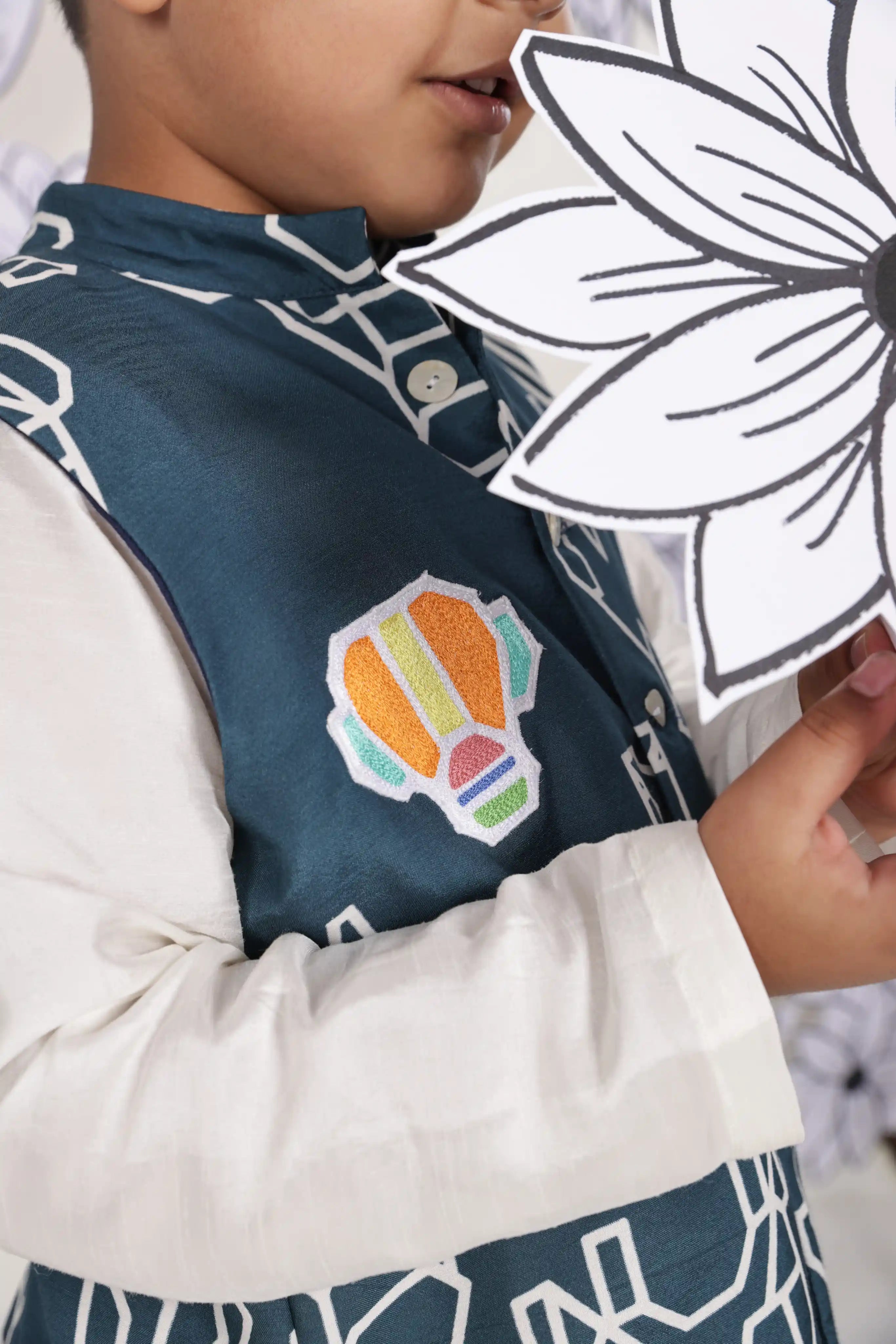 Teal Tribe Boys Nehru Jacket Set