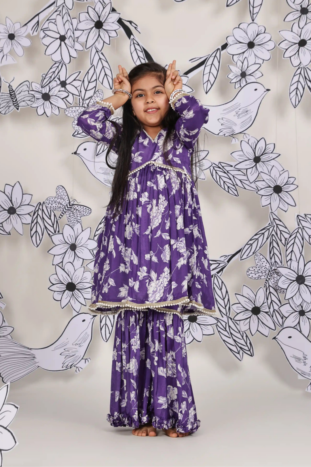 Purple Petal Girls Sharara Set