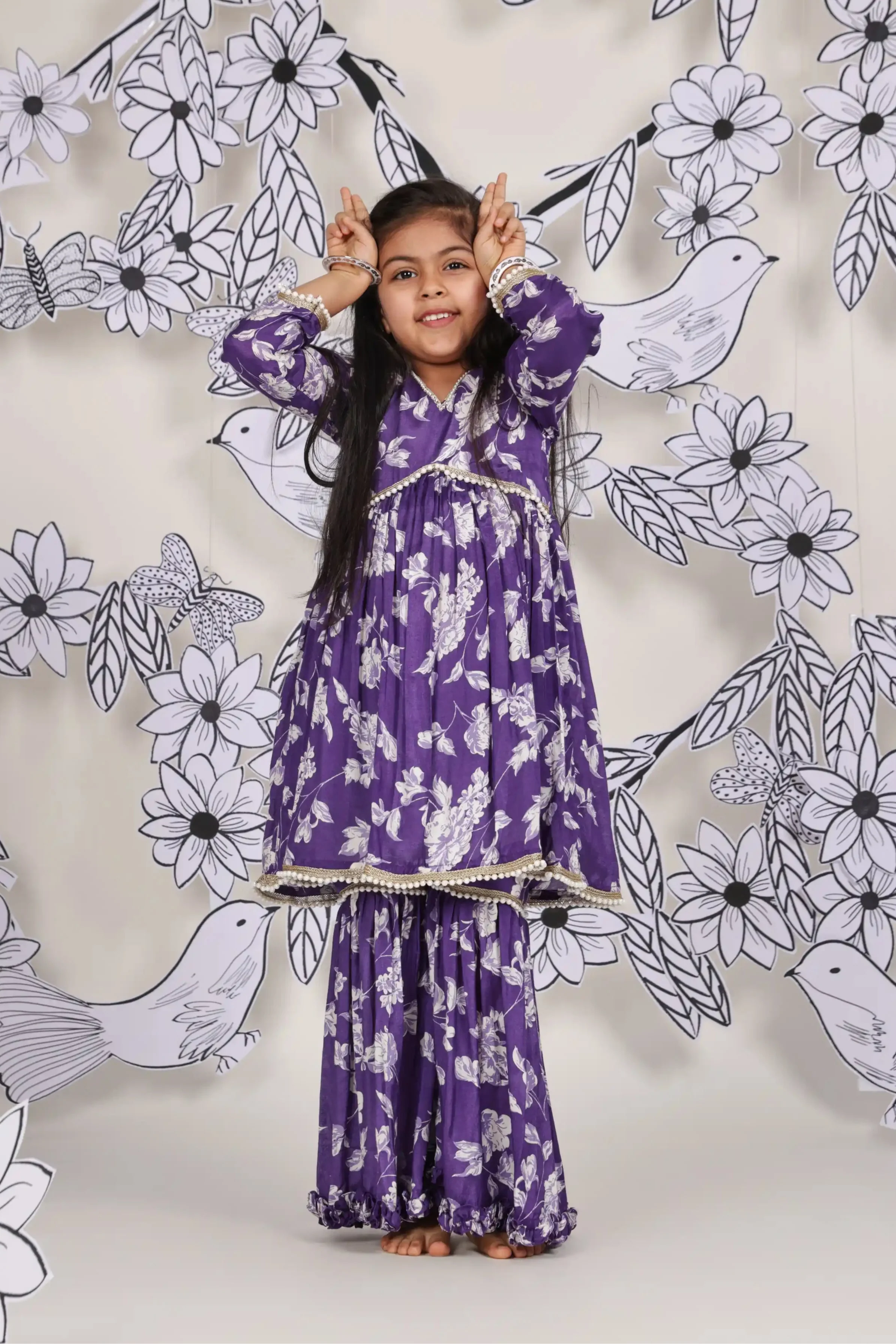 Purple Petal Girls Sharara Set