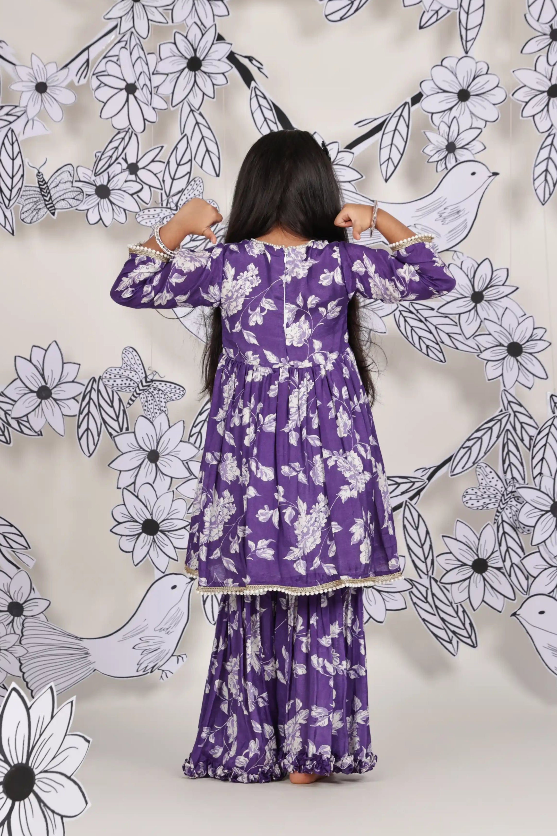 Purple Petal Girls Sharara Set