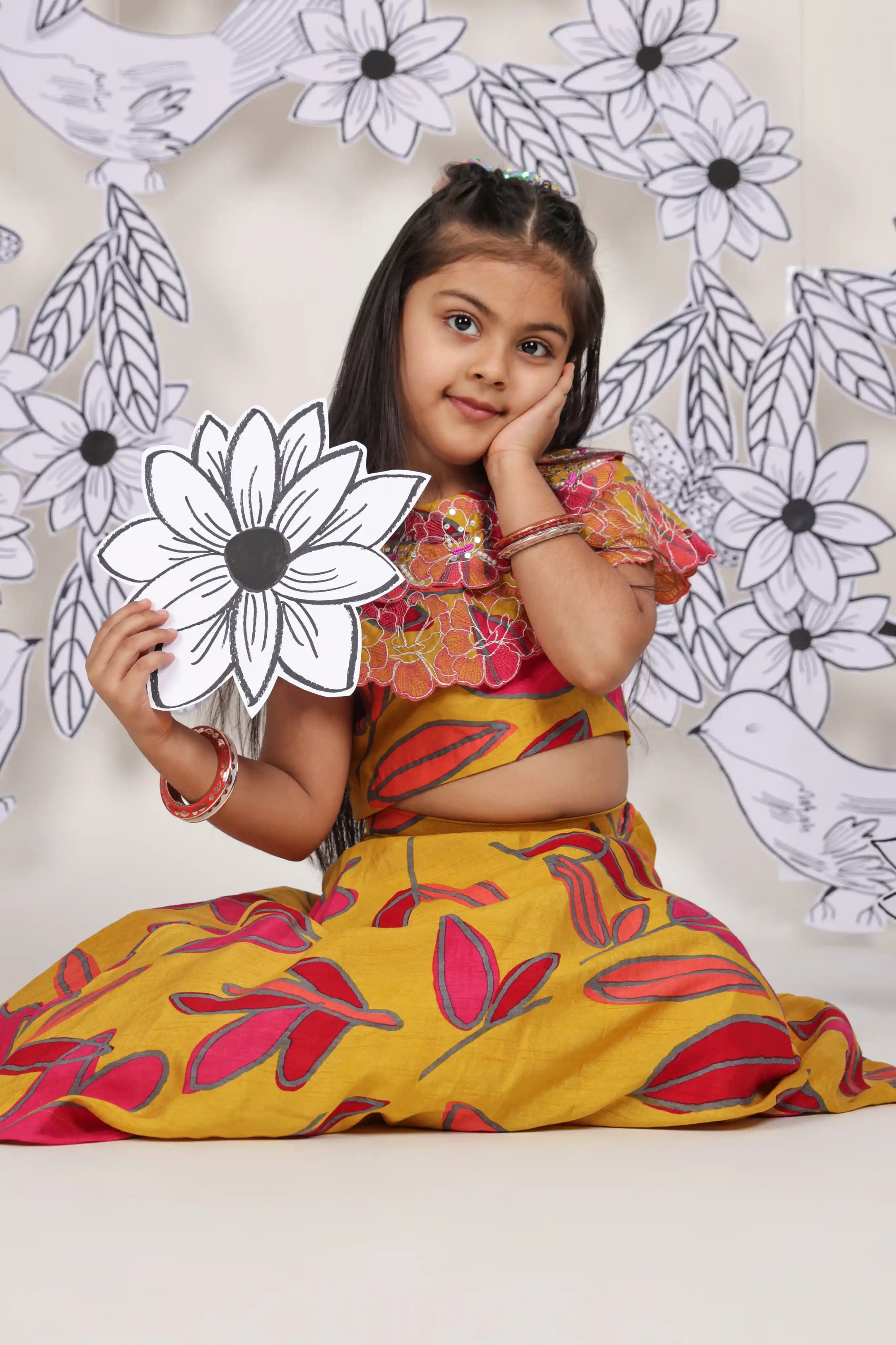 Sunburst Leaf Girls Skirt Set