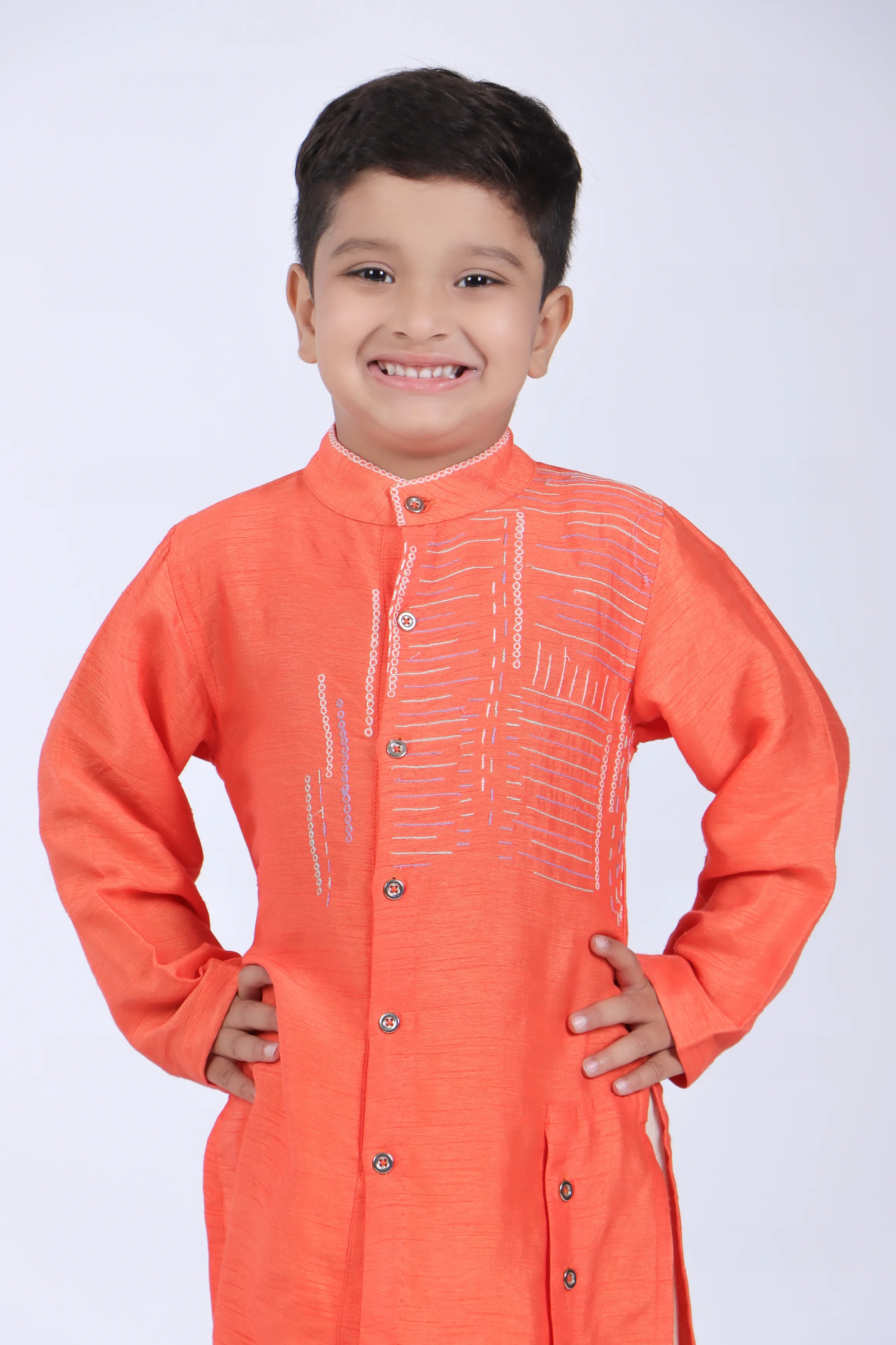 Abstract Embroidered Orange Kurta and Pyjama