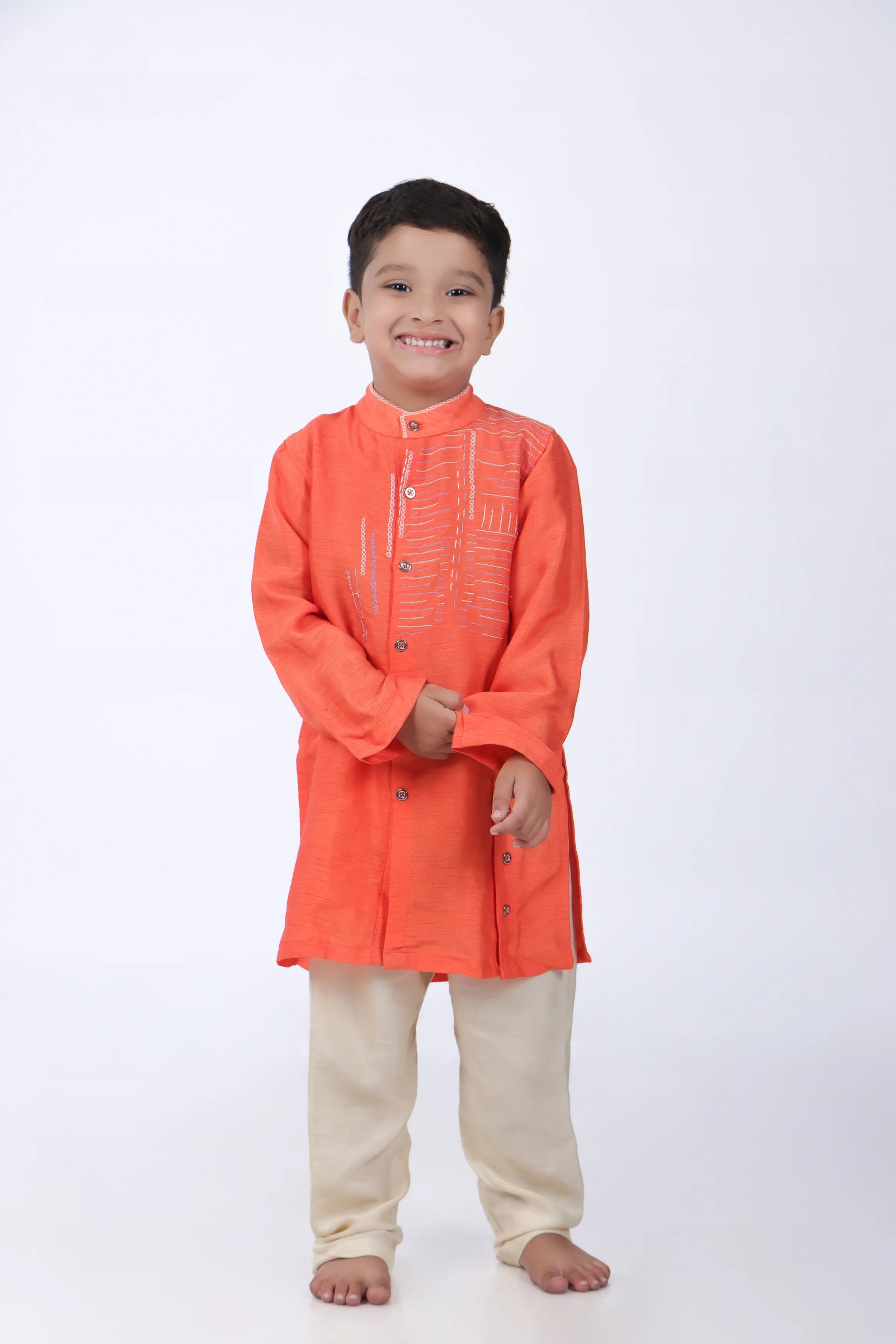 Abstract Embroidered Orange Kurta and Pyjama