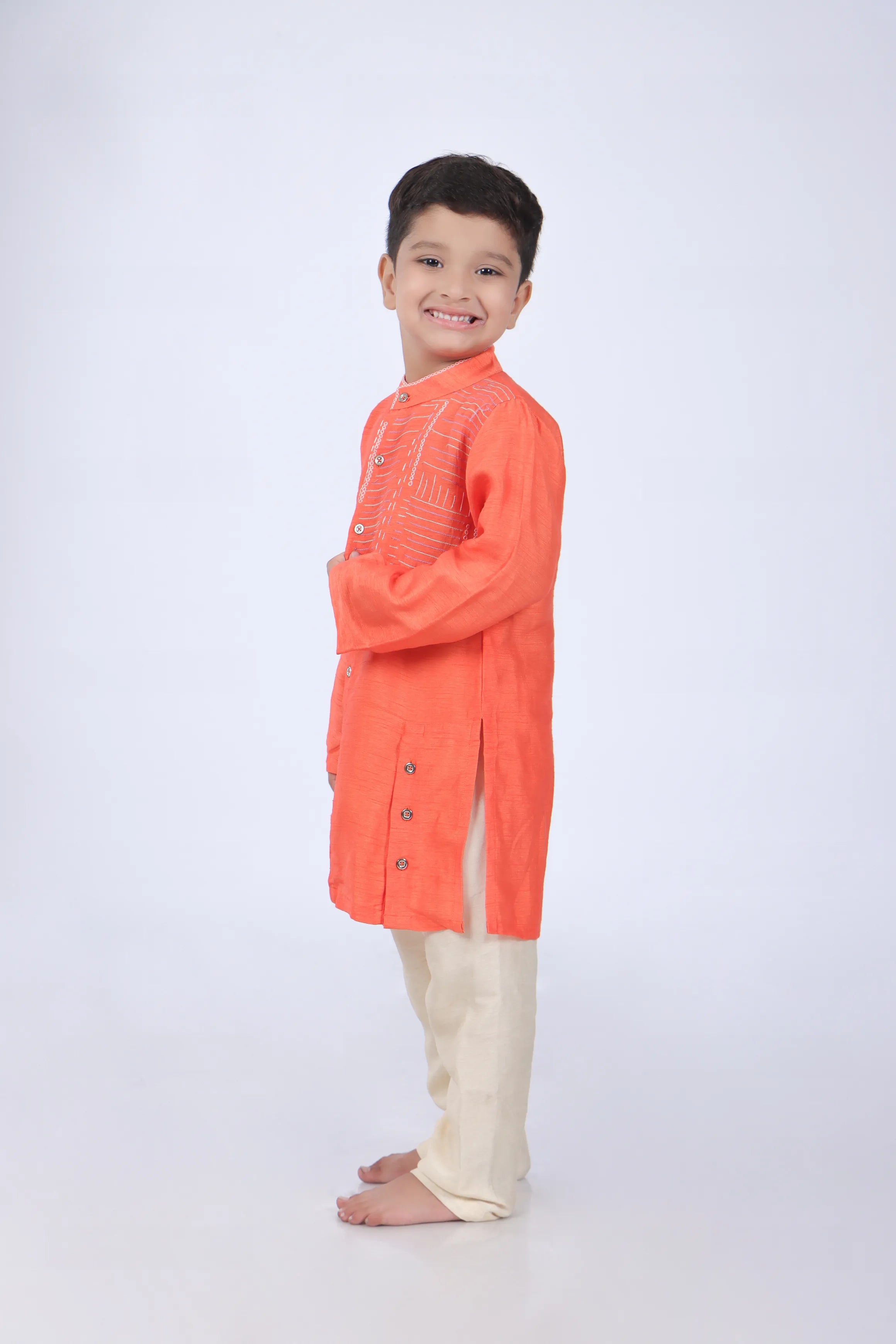 Abstract Embroidered Orange Kurta and Pyjama