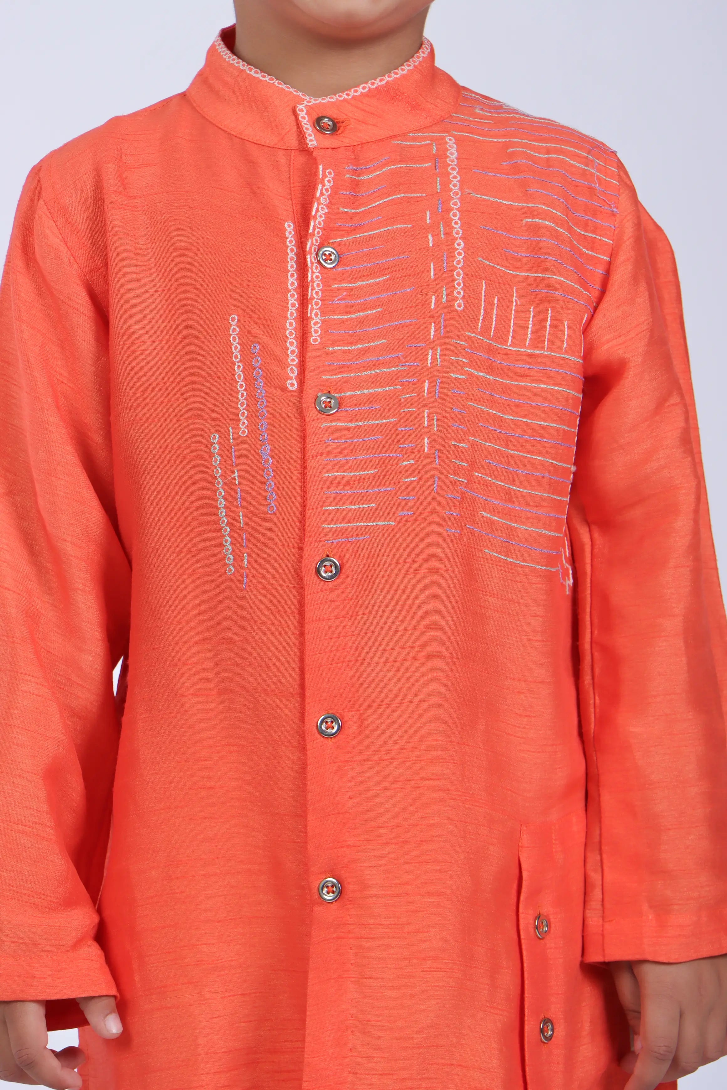 Abstract Embroidered Orange Kurta and Pyjama