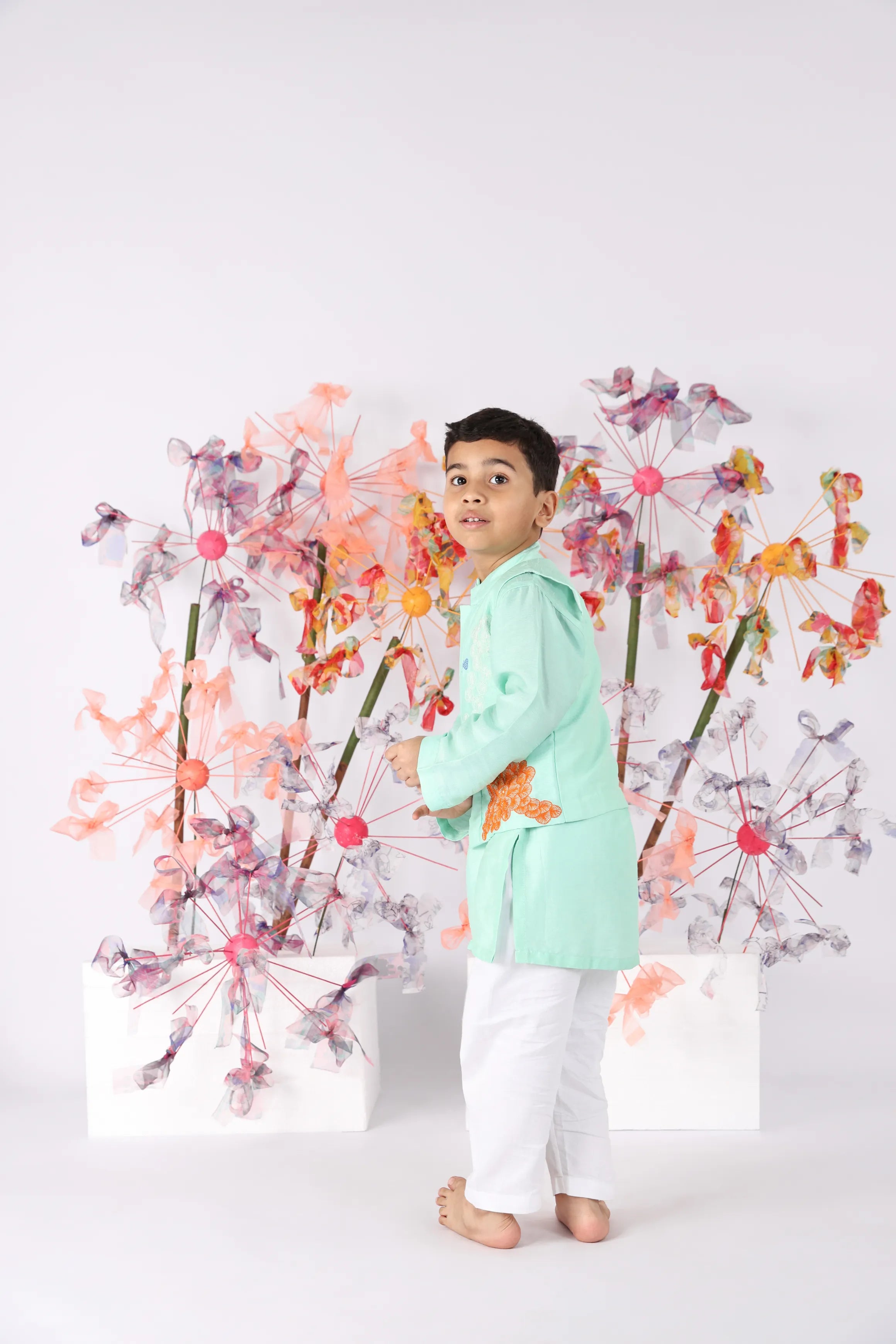 Aqua Coral Bandhgala with Kurta and White Pajama