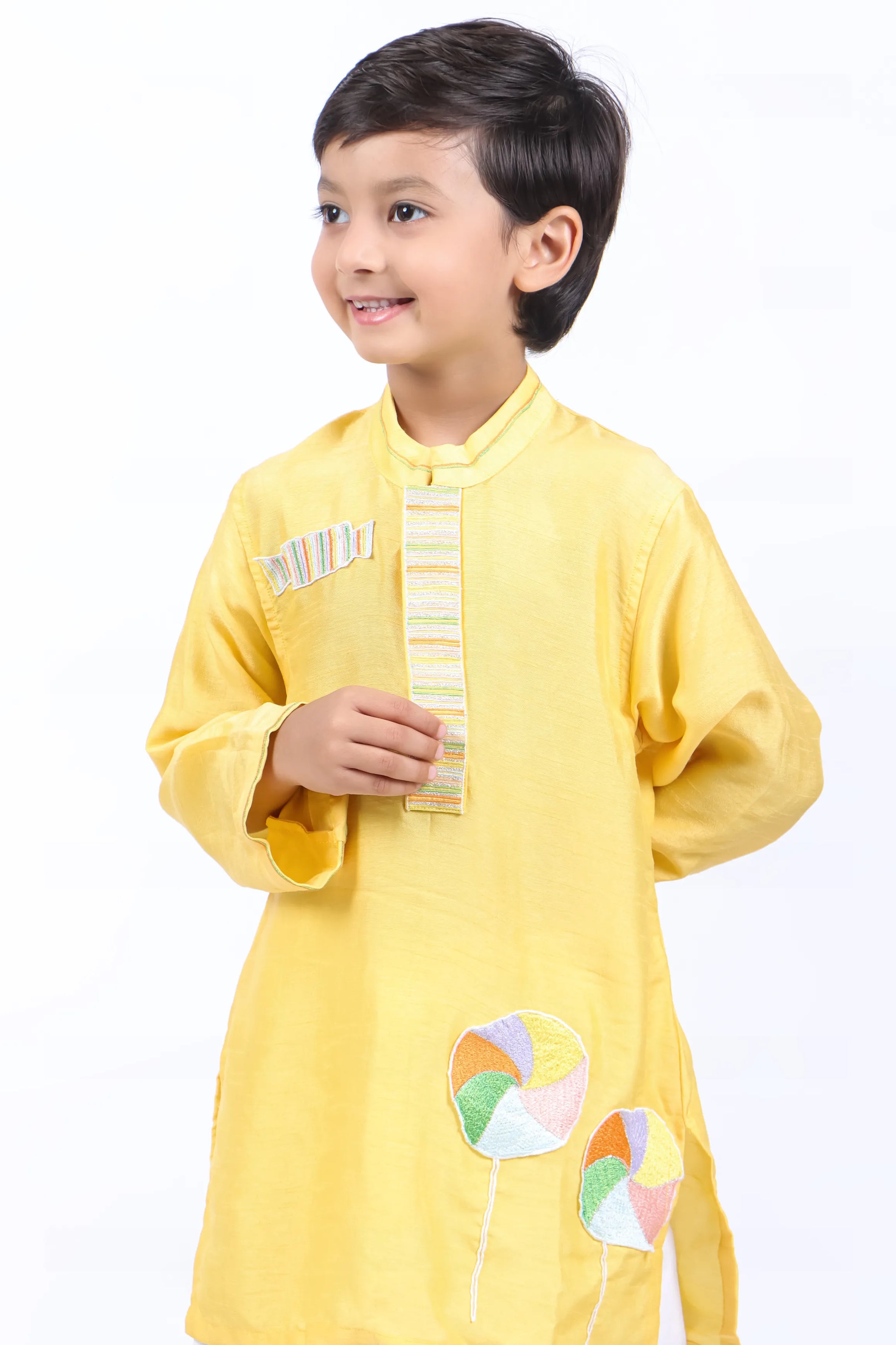 Embroidered Yellow Candy Kurta with Pyjama