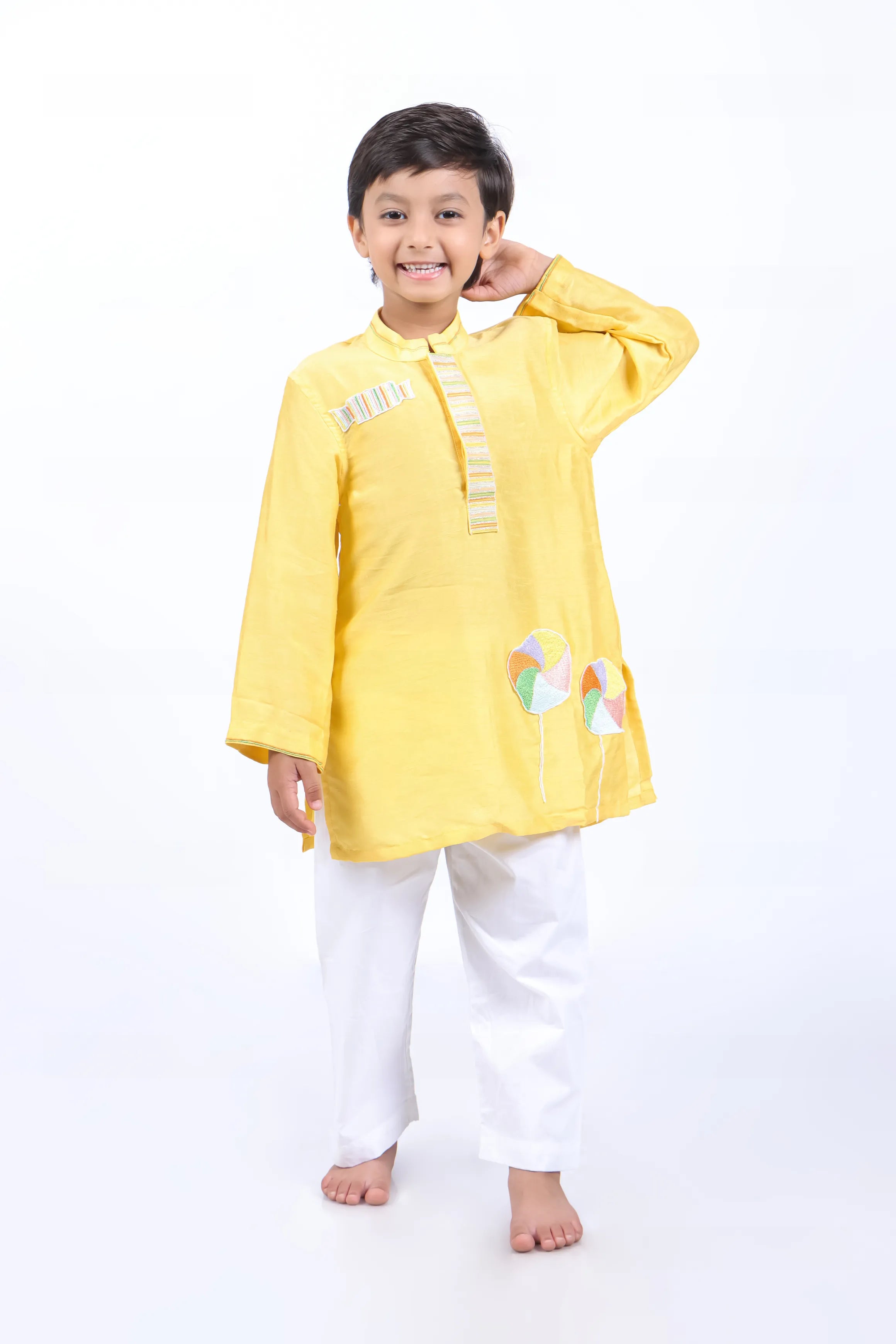 Embroidered Yellow Candy Kurta with Pyjama