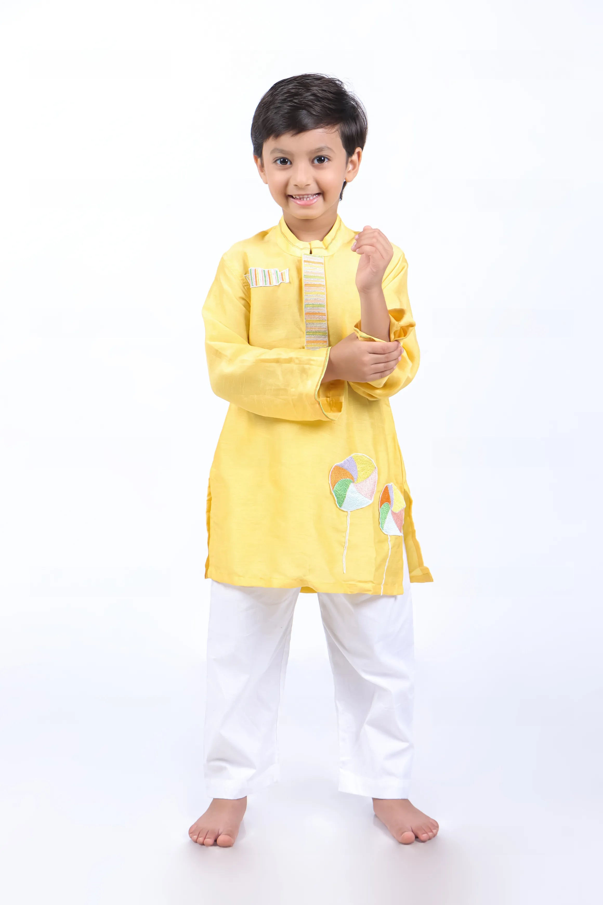 Embroidered Yellow Candy Kurta with Pyjama