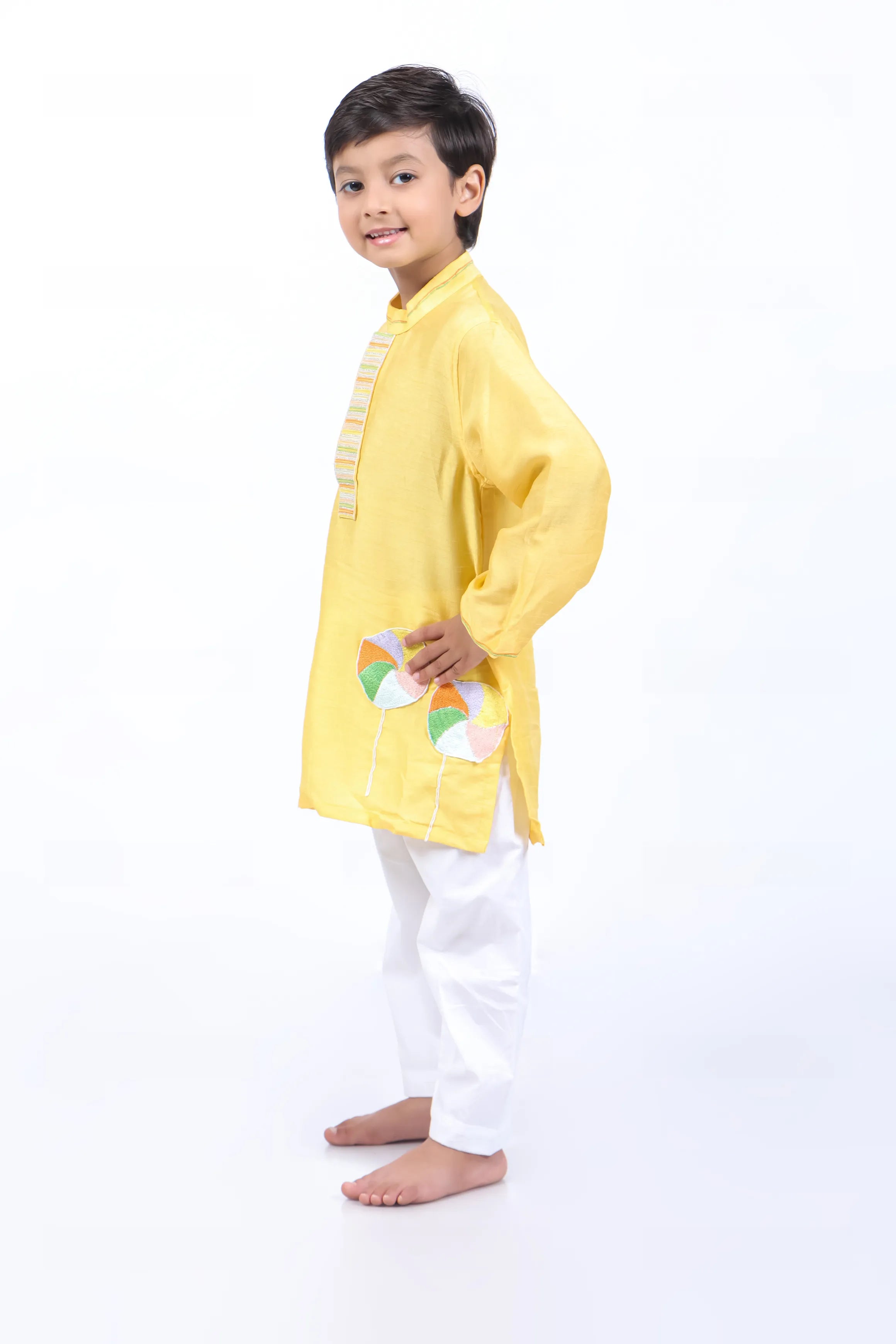 Embroidered Yellow Candy Kurta with Pyjama