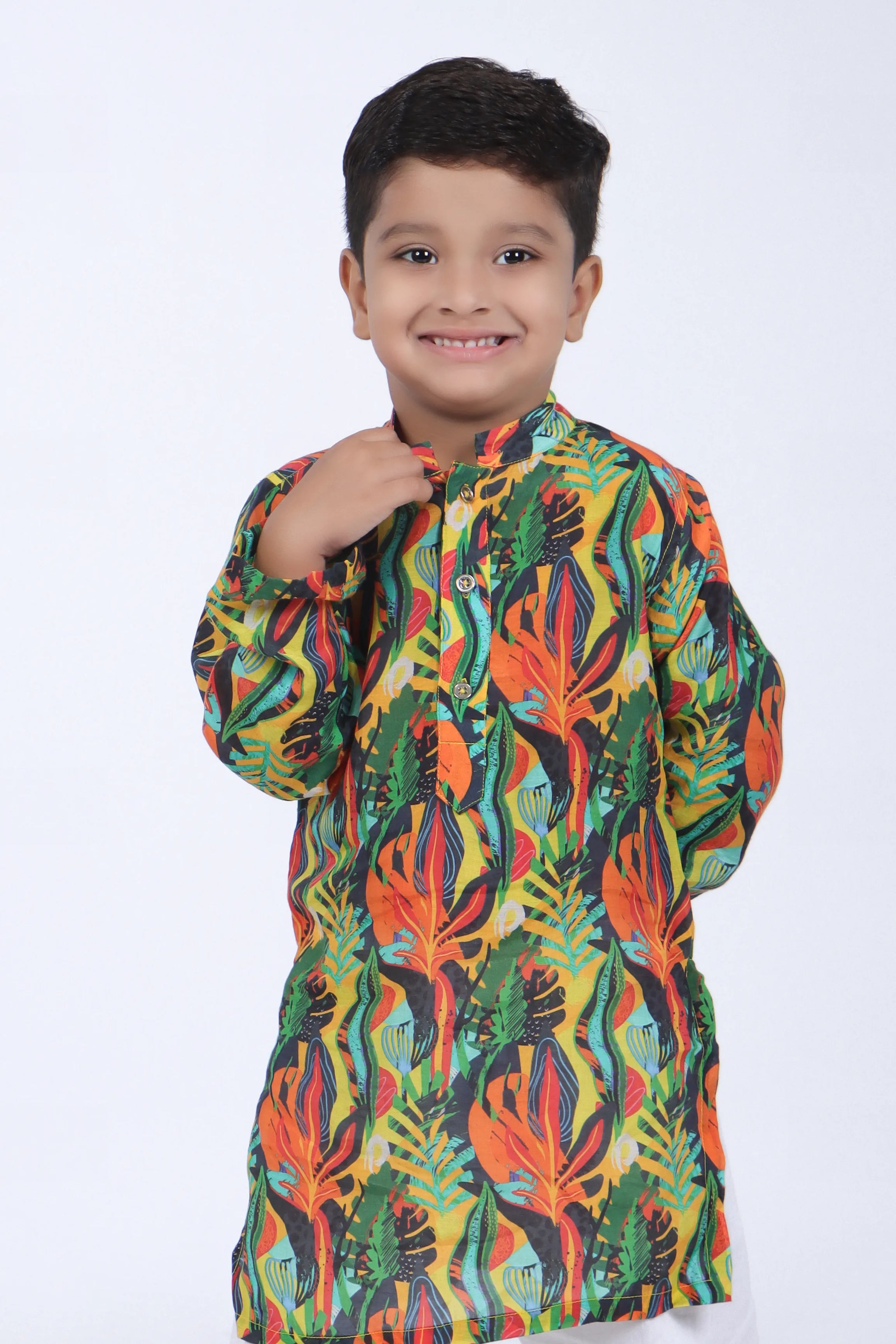 Tropical Printed Kurta with White Pyjama