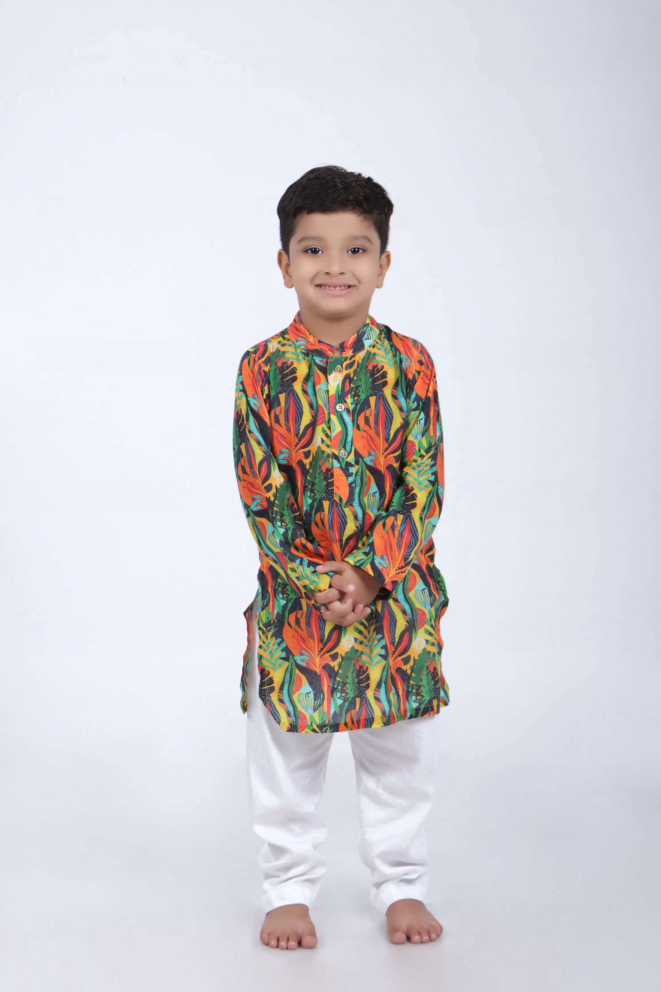 Tropical Printed Kurta with White Pyjama
