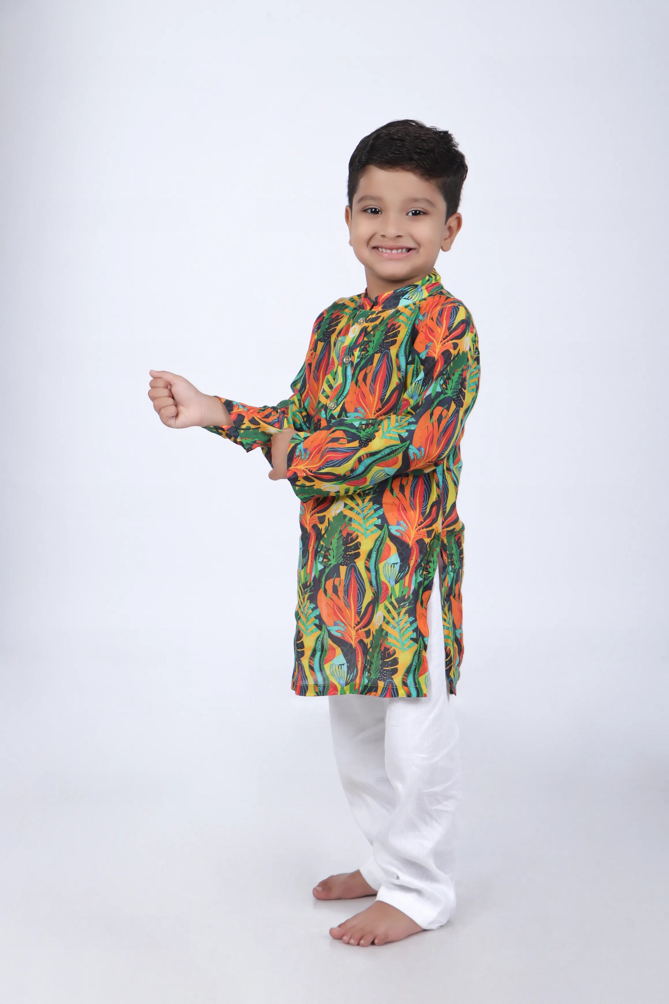 Tropical Printed Kurta with White Pyjama