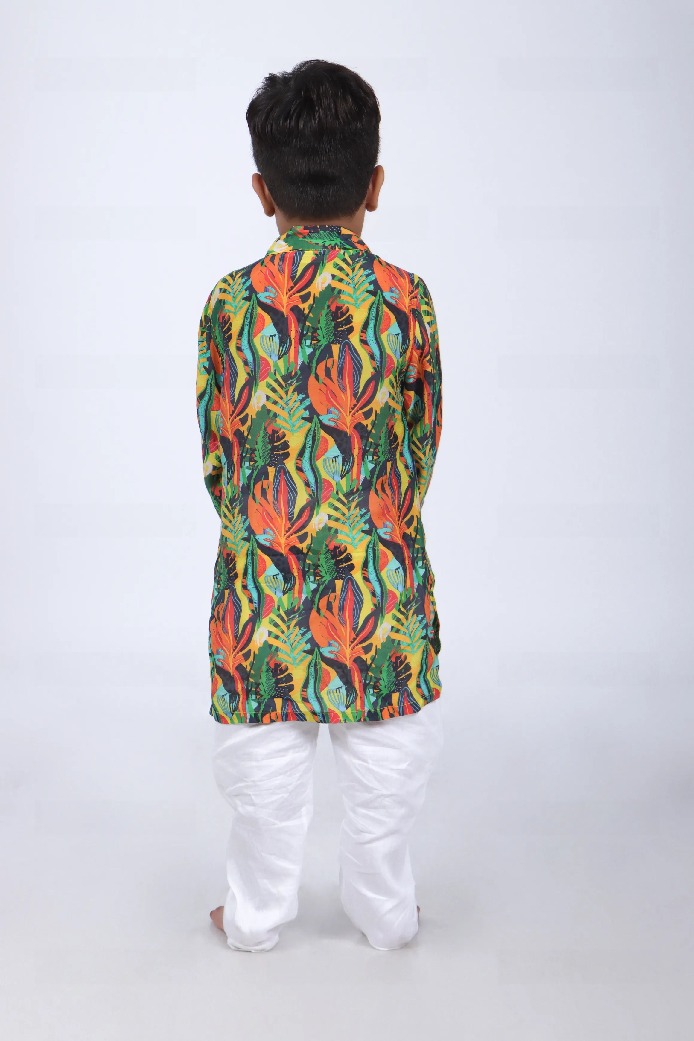 Tropical Printed Kurta with White Pyjama