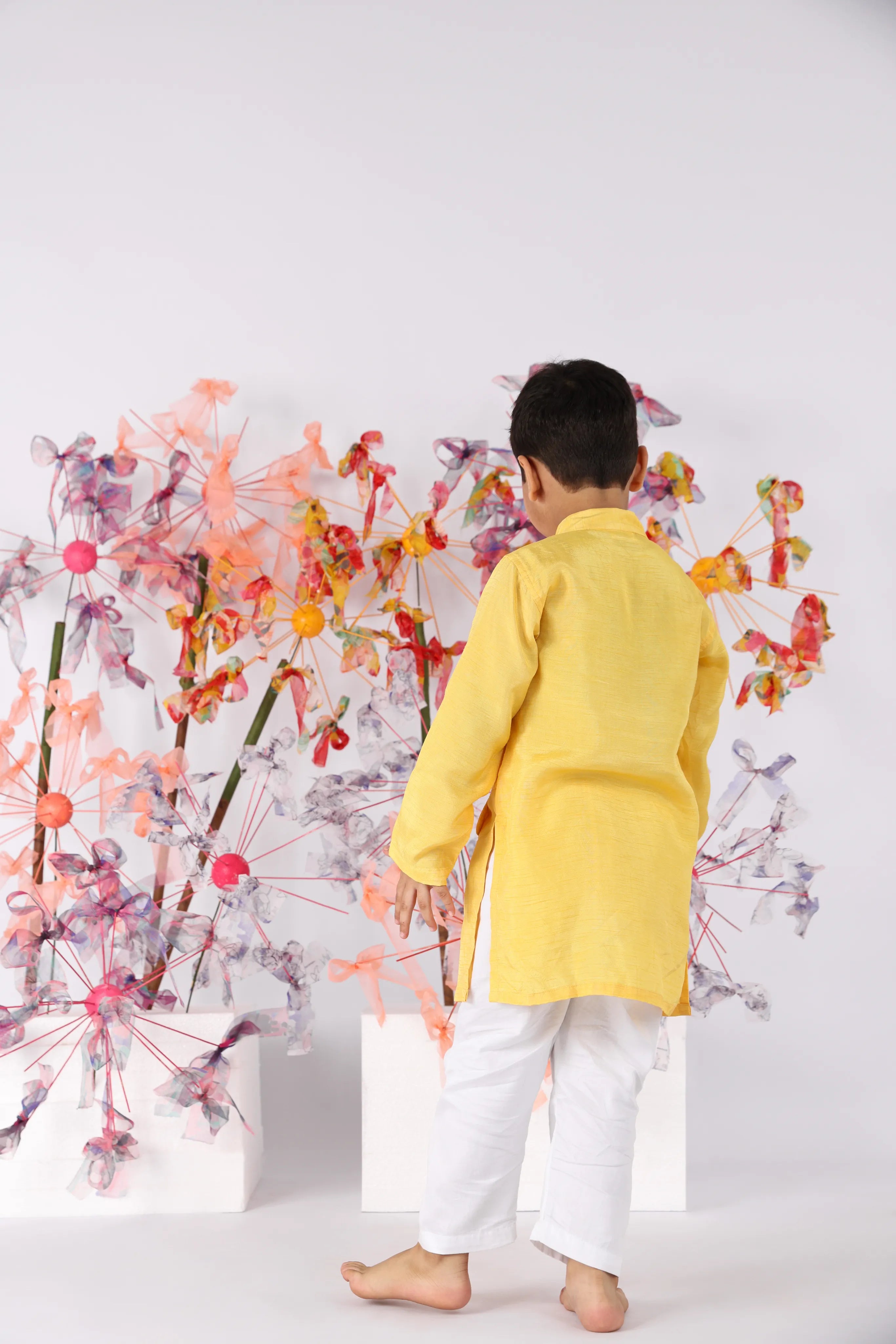 Hand Embroidered Achkan with Yellow Balloons and White Pyjama