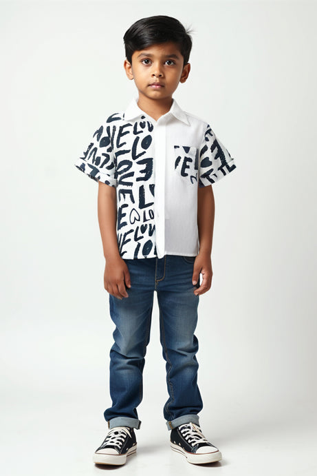 Graphic Love Print Boys Cotton Shirt