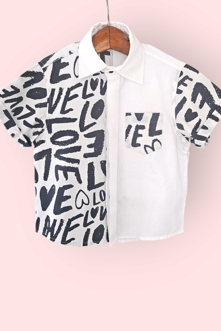 Graphic Love Print Boys Cotton Shirt