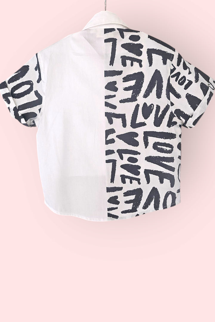 Graphic Love Print Boys Cotton Shirt