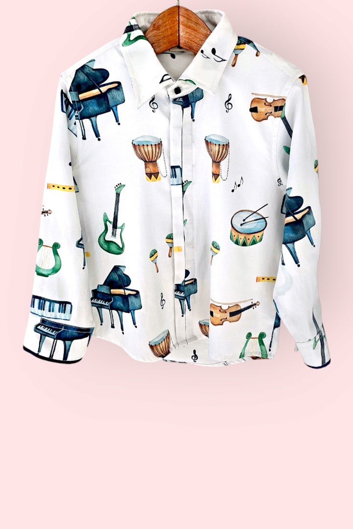 Musical Instruments Print Boys Cotton Shirt