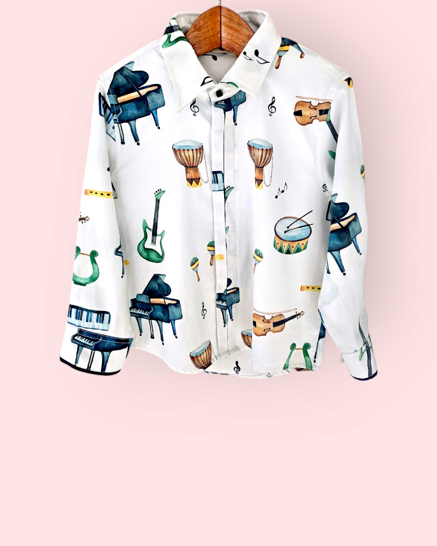 Musical Instruments Print Boys Cotton Shirt