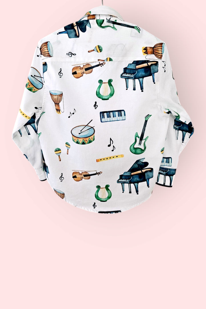 Musical Instruments Print Boys Cotton Shirt
