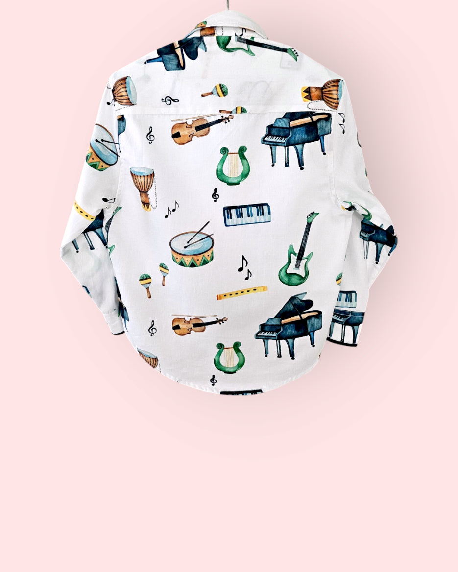 Musical Instruments Print Boys Cotton Shirt