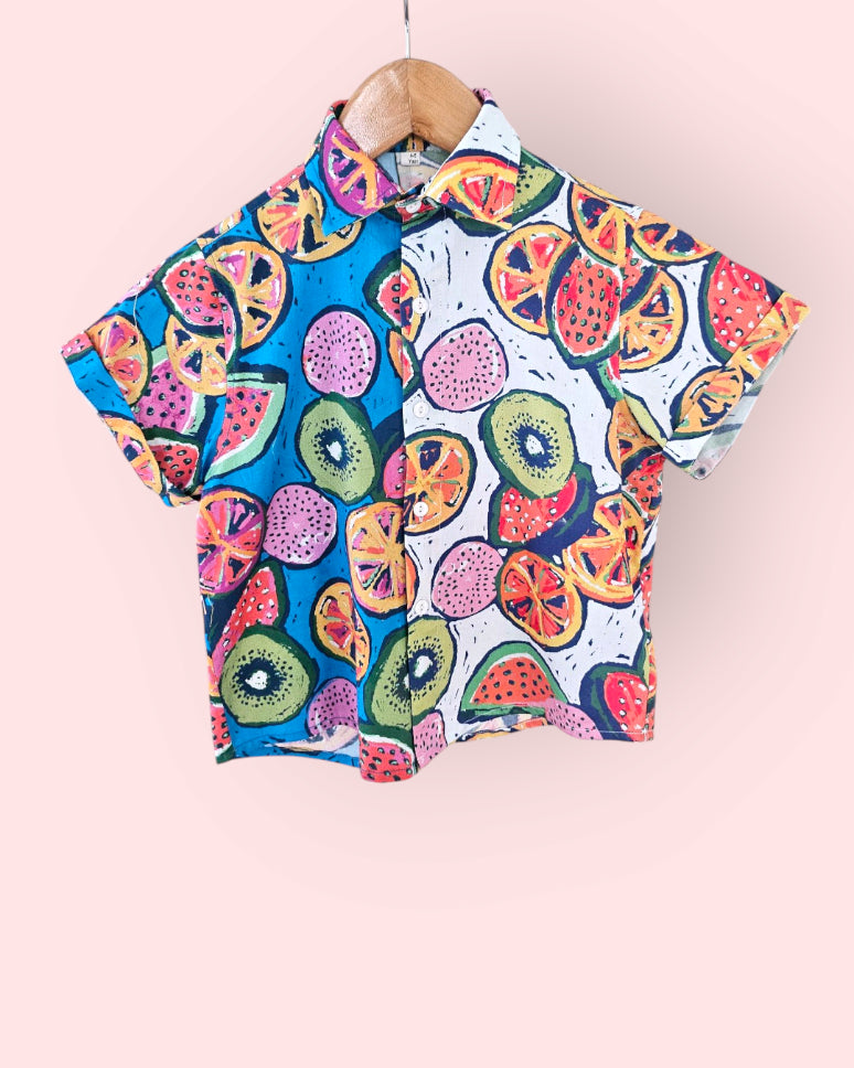 Citrus Splash Dual Tone Boys Cotton Shirt