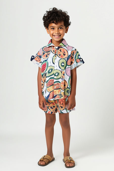 Fruity Fun Boys Cotton Shirt & Shorts Set