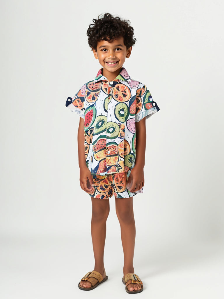 Fruity Fun Boys Cotton Shirt & Shorts Set