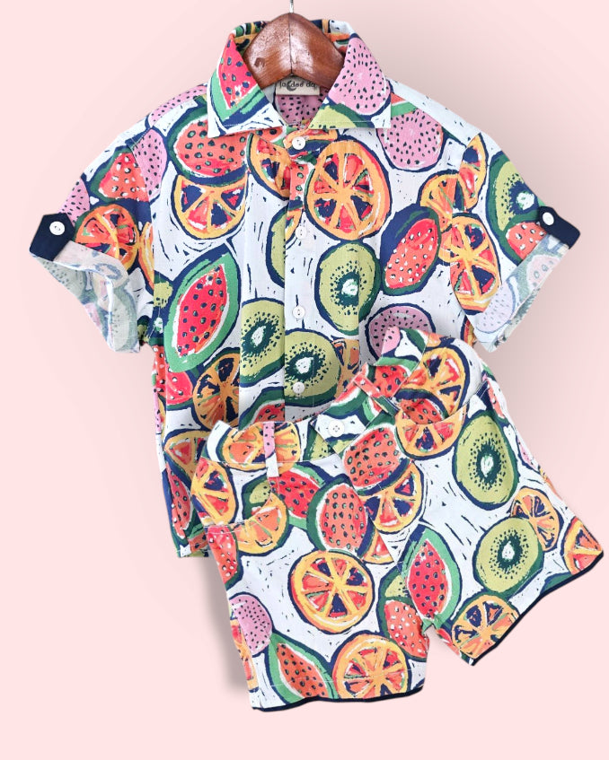 Fruity Fun Cotton Shirt & Shorts Set