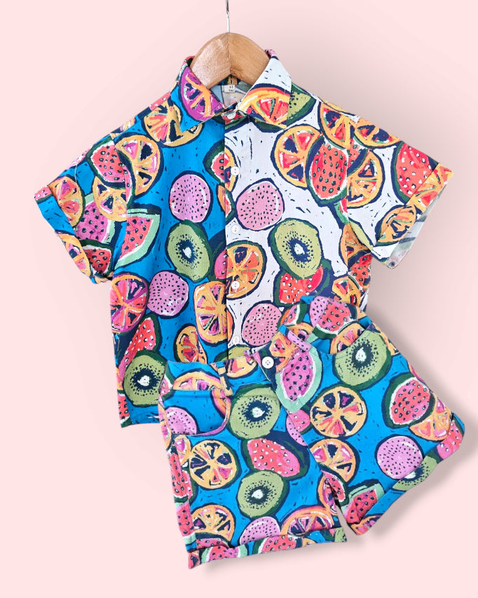 Citrus Splash Dual Tone Boys Cotton Shirt and Shorts