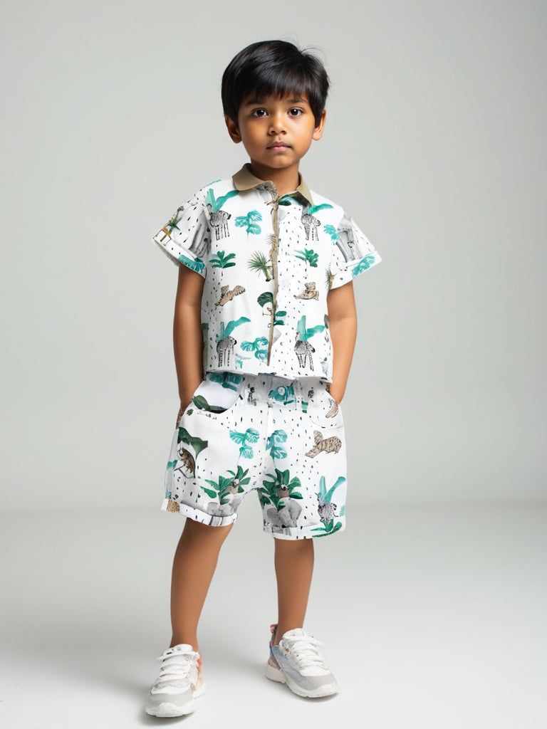 Safari Adventure Boys Cotton Shirt & Shorts Set